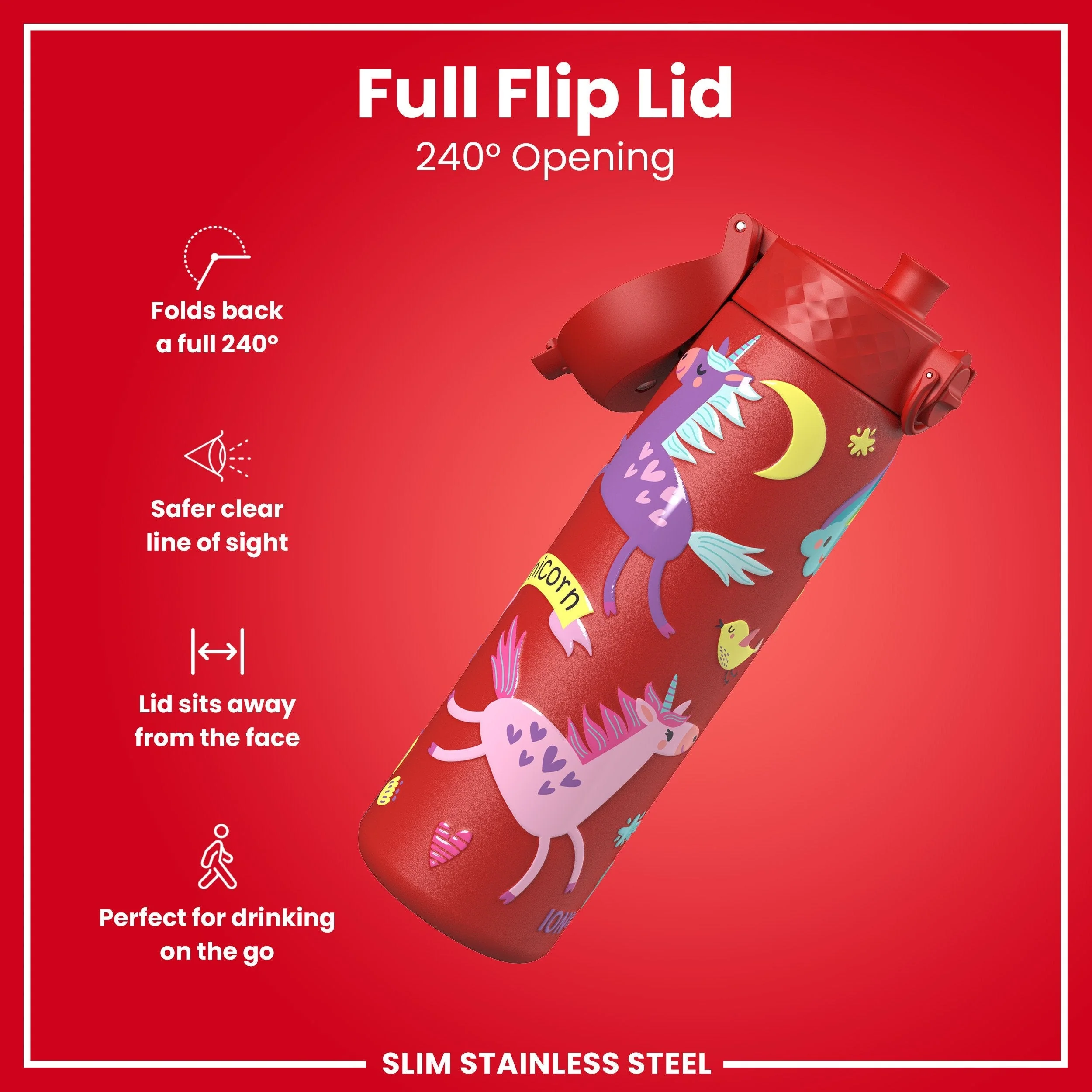 Leichte Edelstahl-Trinkflasche, Rote Einhörner, 600 ml - Image 4