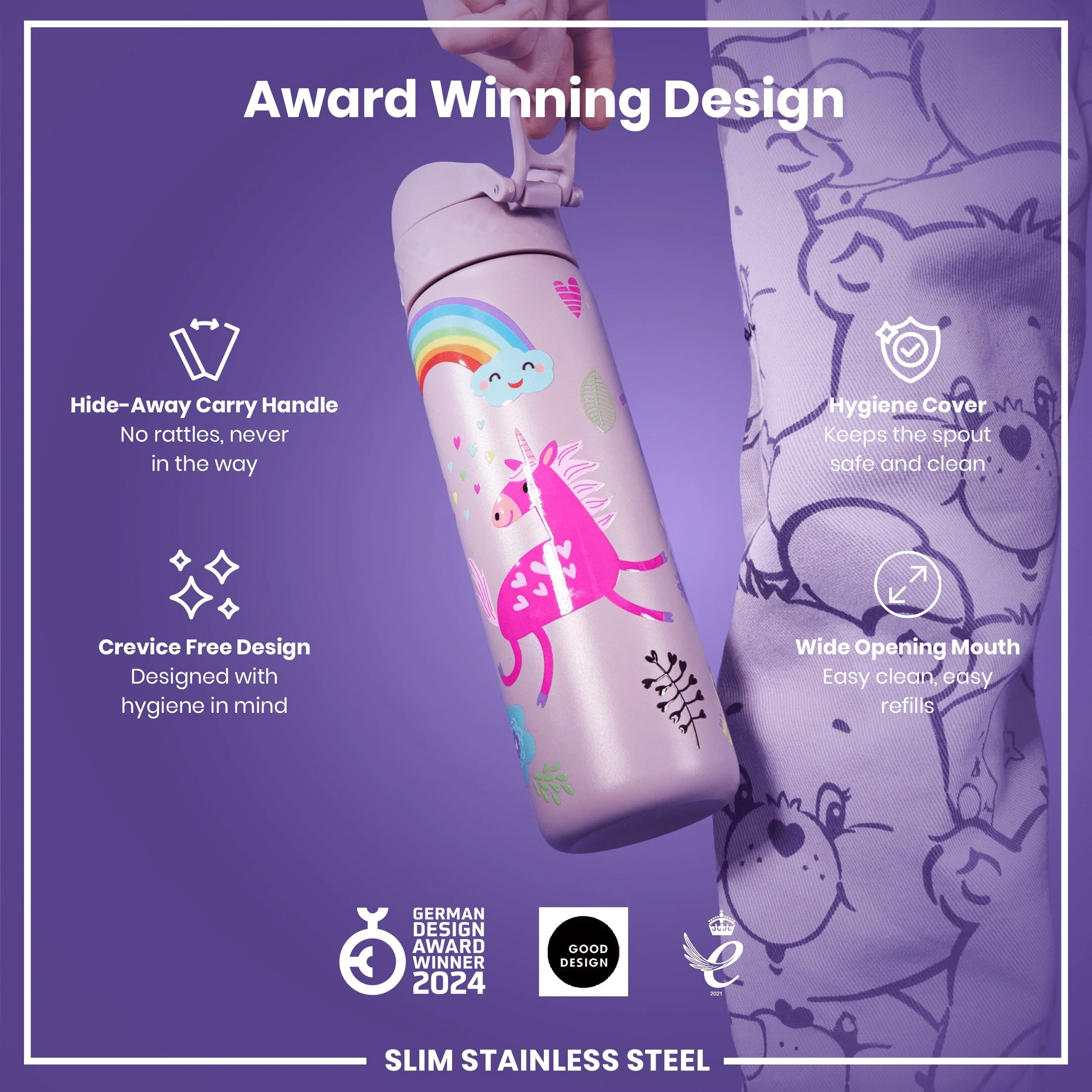 Leichte Edelstahl-Trinkflasche, Einhorn-Design, 600 ml - Image 6