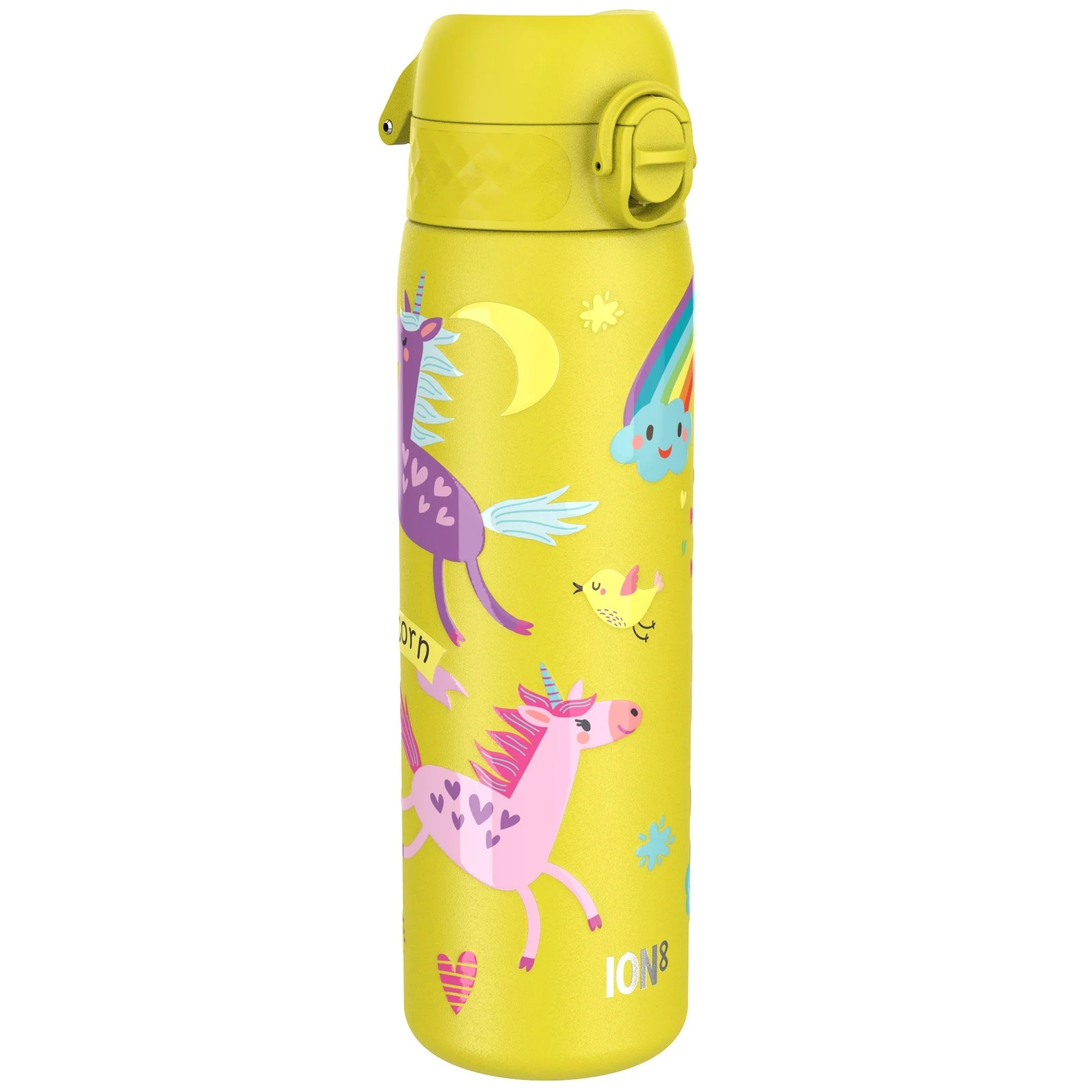 Leichte Edelstahl-Trinkflasche, gelbe Einhörner, 600 ml