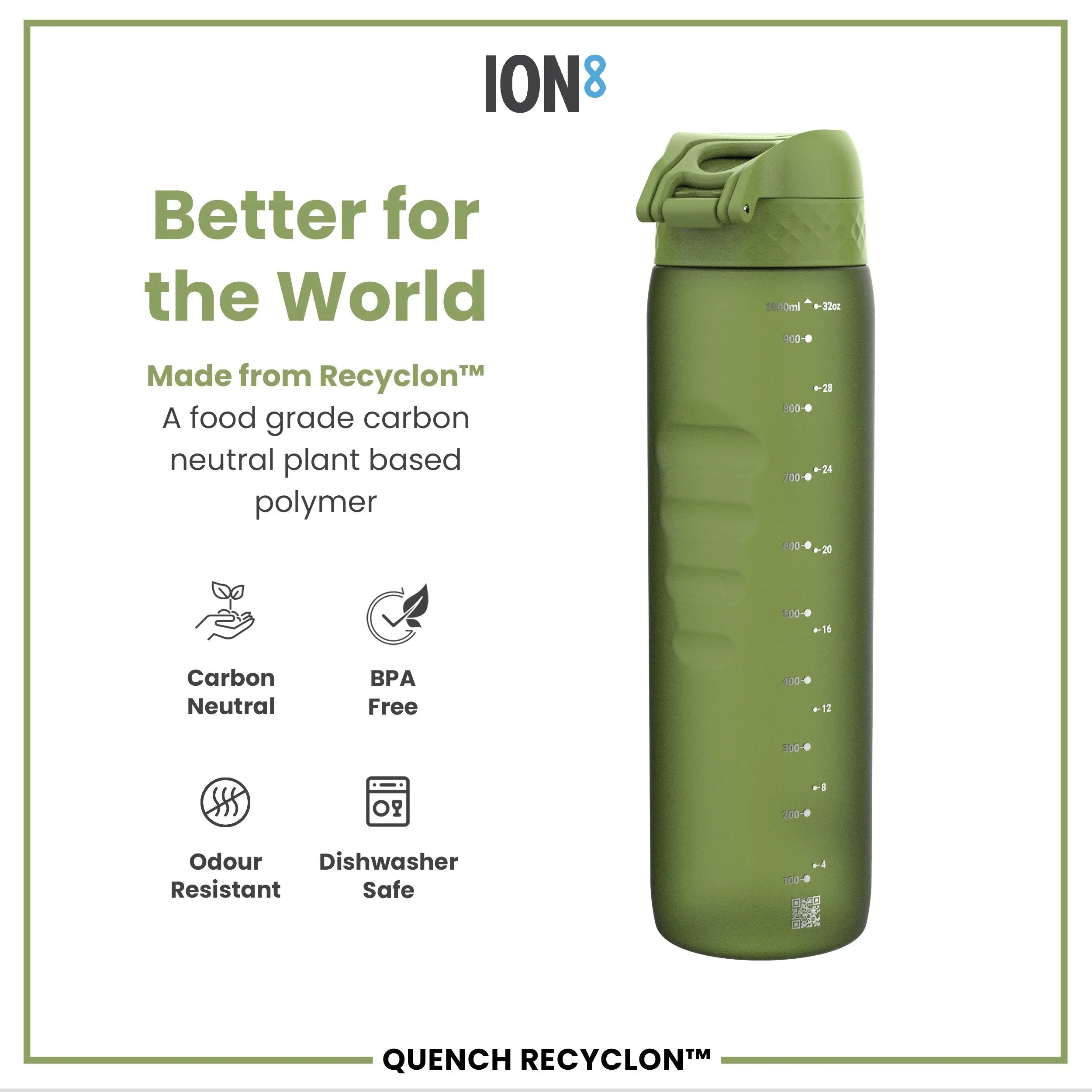 Recyclon-Trinkflasche, Khakigrün, 1 L - Image 5
