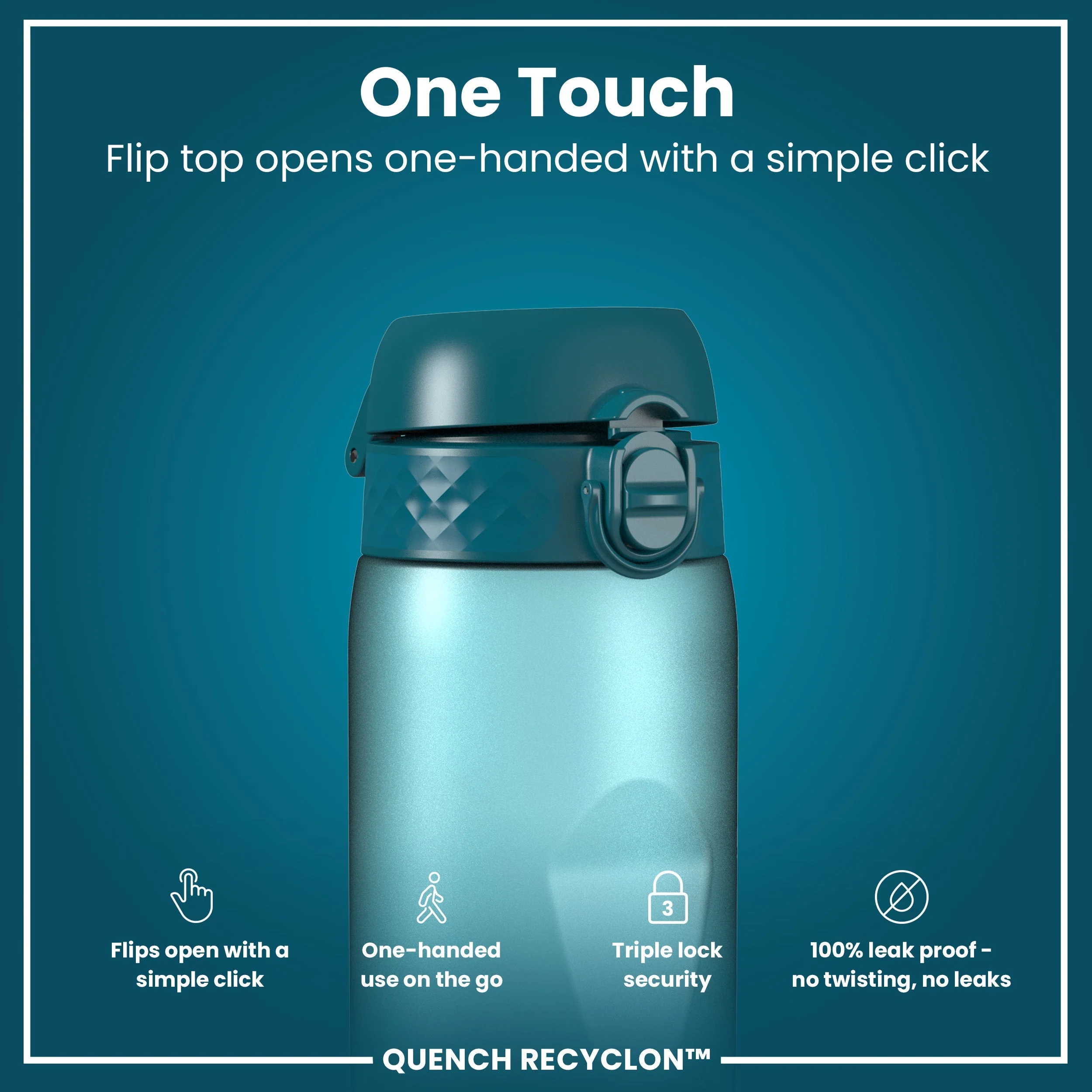 Recyclon-Trinkflasche mit Trinkzeiten, Türkis & Blau, 1 L - Image 3