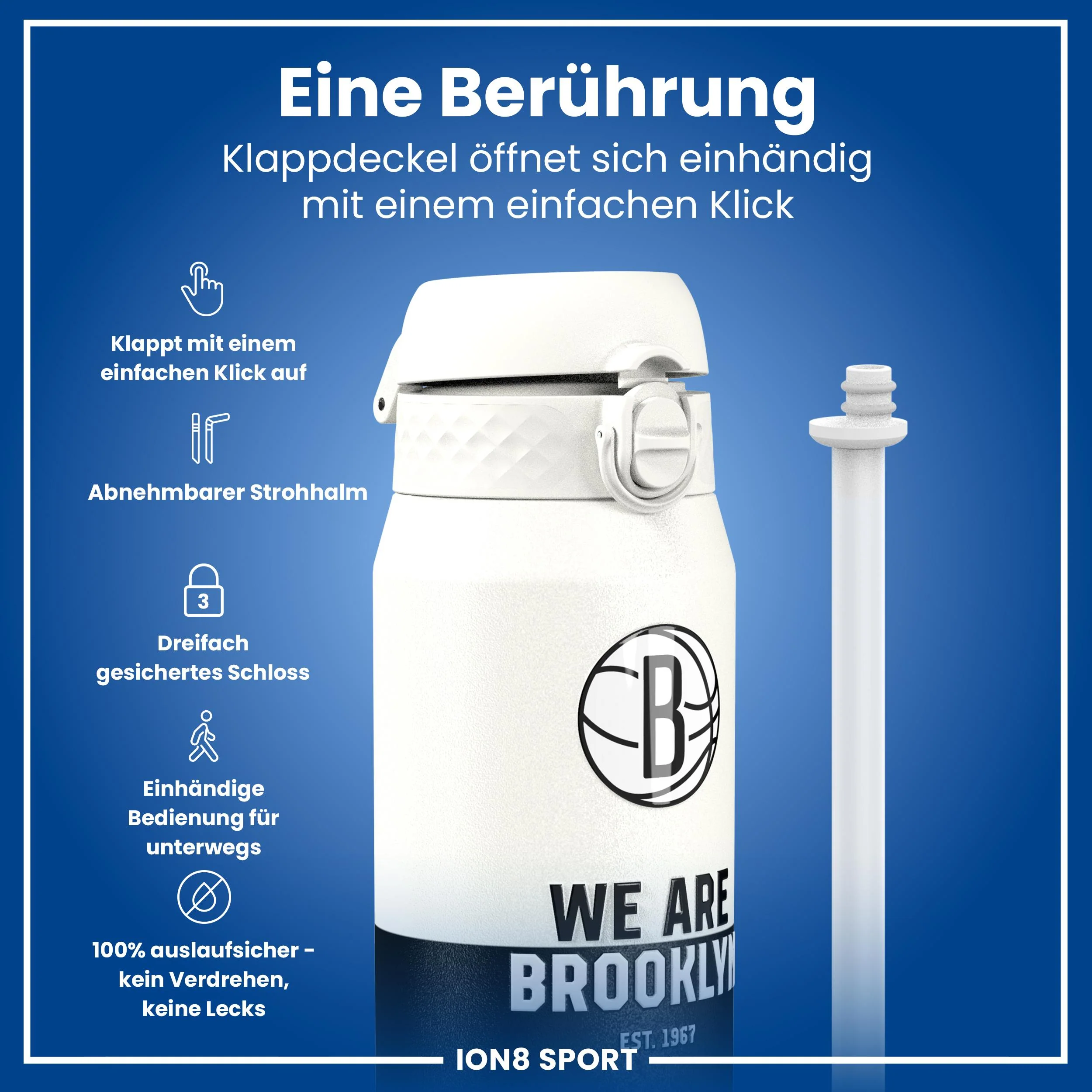 NBA x ION8, Isolierte Edelstahl, Brooklyn Nets, 750 ml - Image 3
