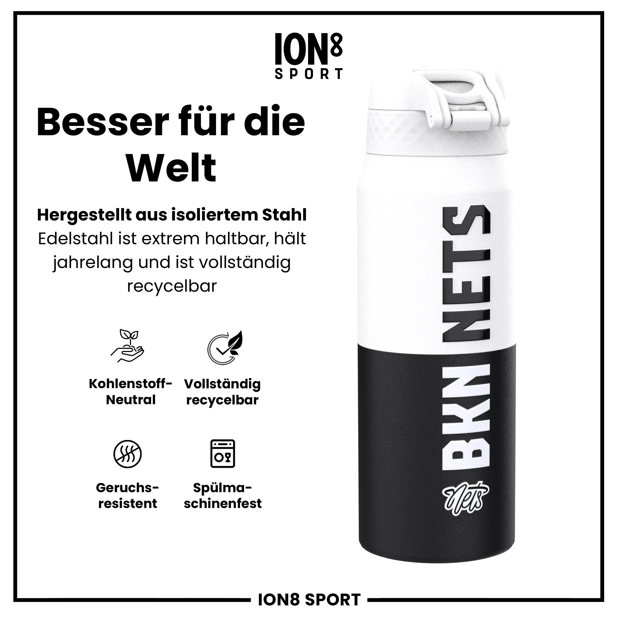 NBA x ION8, Isolierte Edelstahl, Brooklyn Nets, 750 ml - Image 5