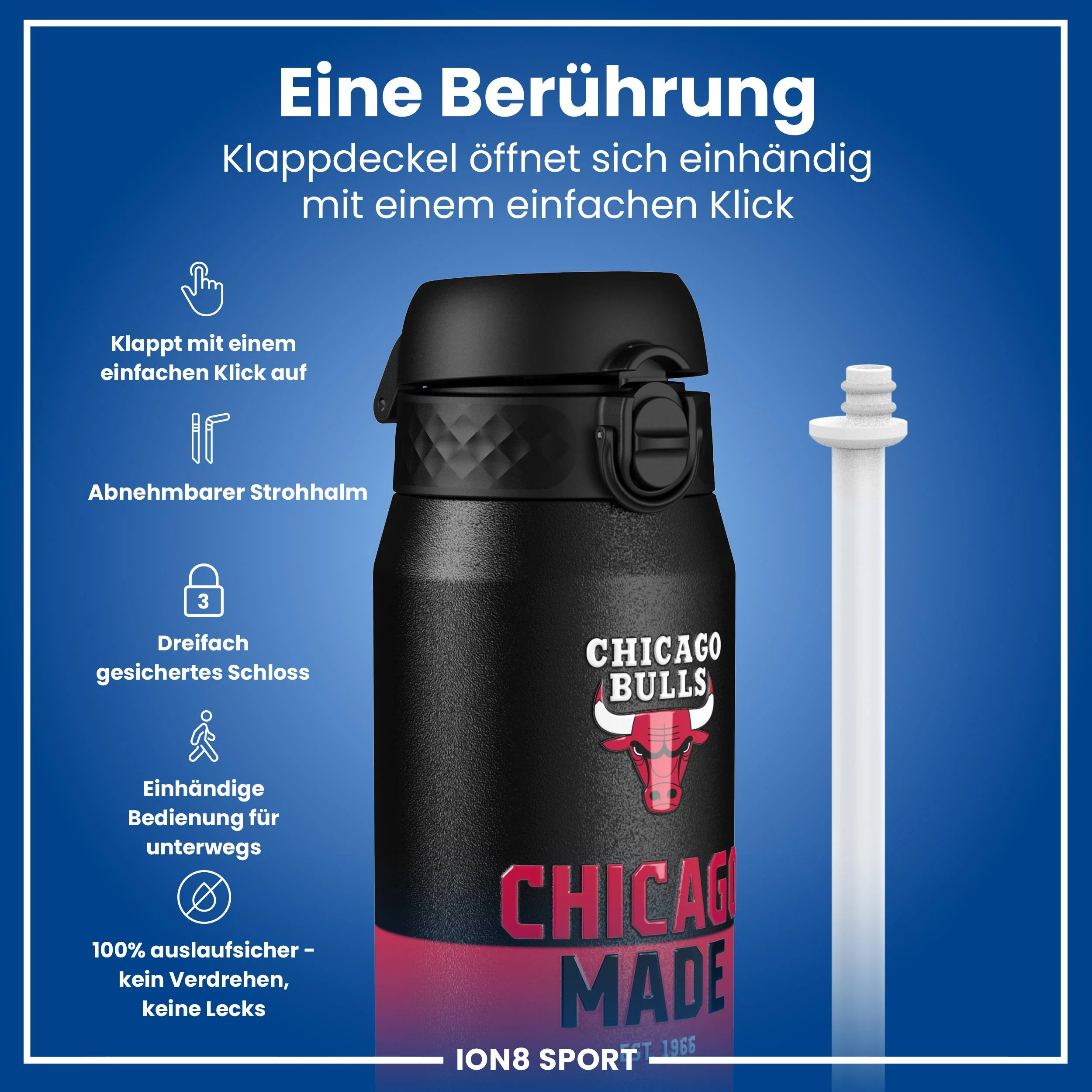NBA x ION8, Isolierte Edelstahl, Chicago Bulls, 750 ml - Image 3