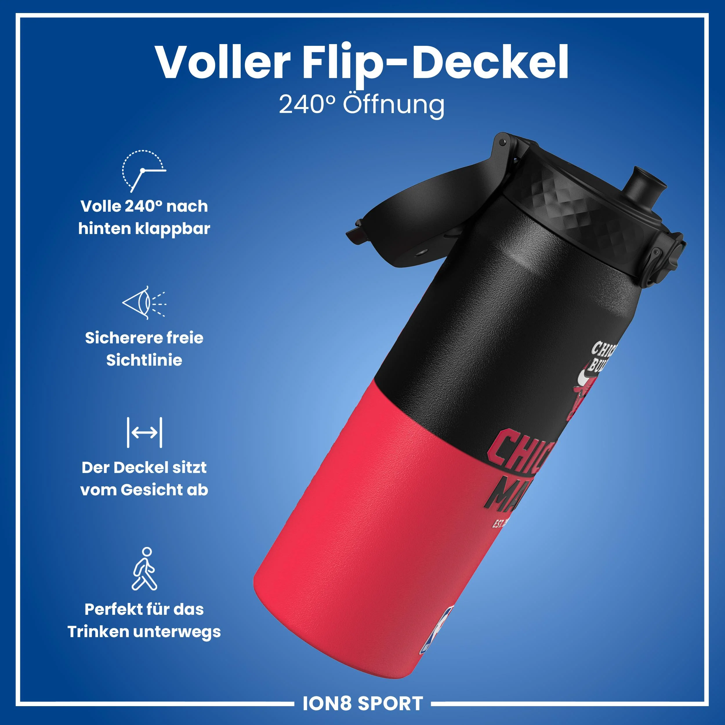 NBA x ION8, Isolierte Edelstahl, Chicago Bulls, 750 ml - Image 4