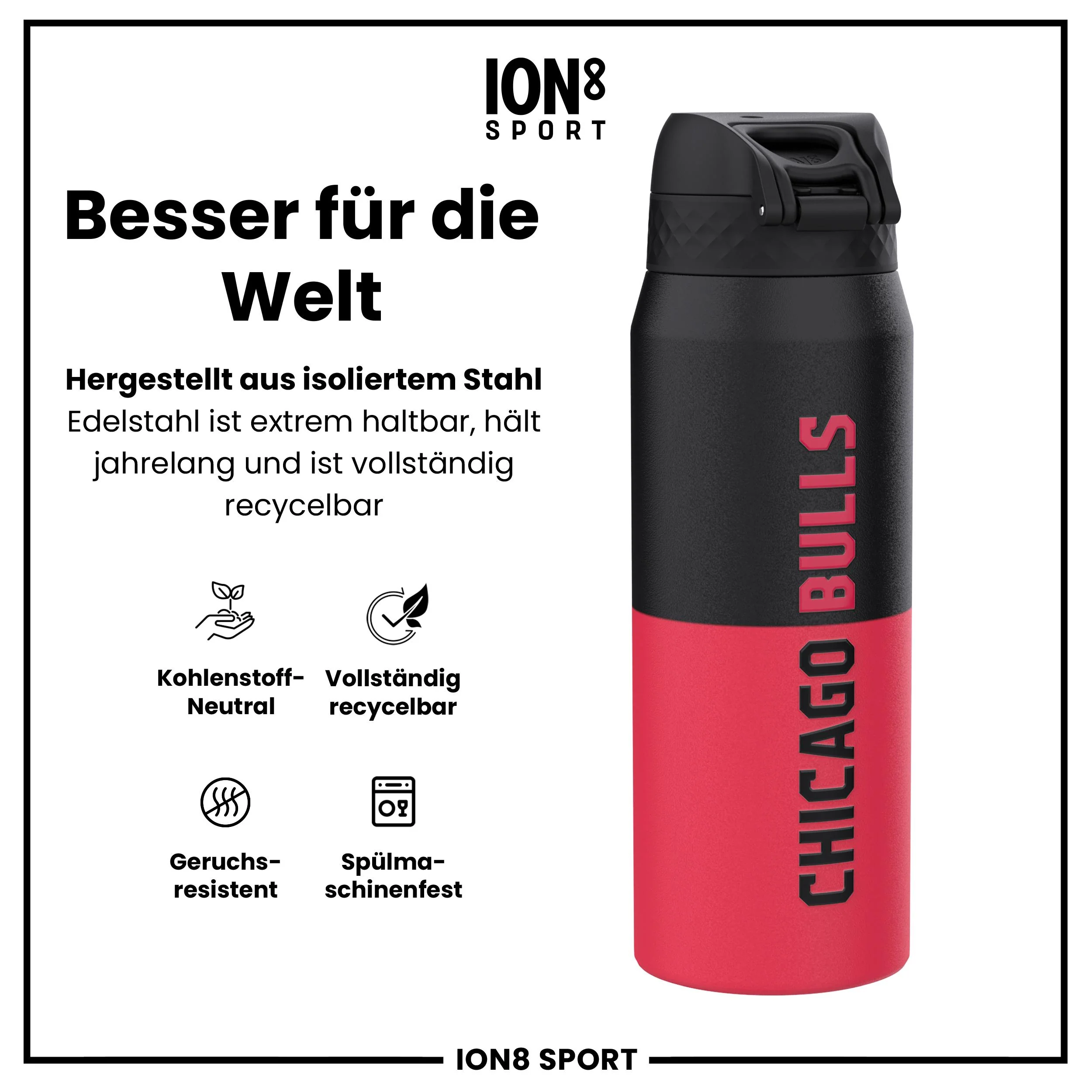 NBA x ION8, Isolierte Edelstahl, Chicago Bulls, 750 ml - Image 5