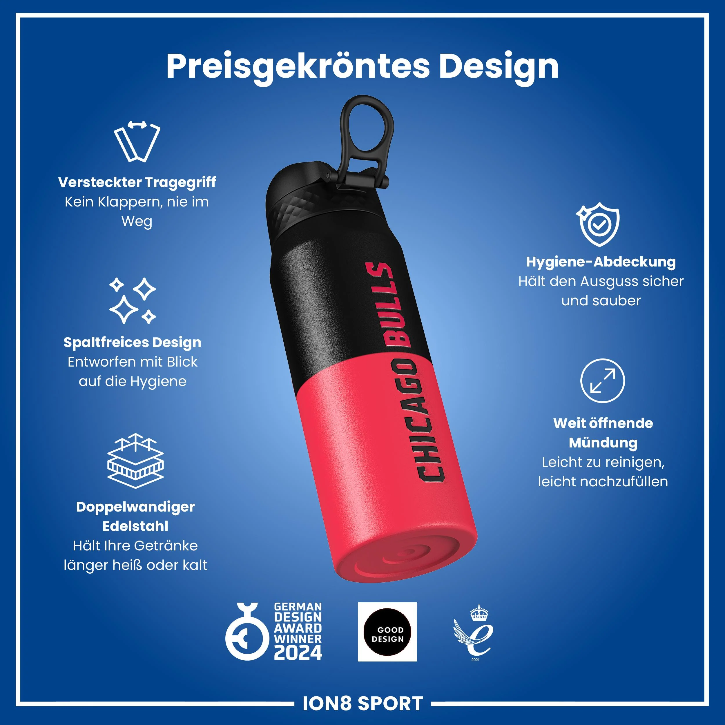 NBA x ION8, Isolierte Edelstahl, Chicago Bulls, 750 ml - Image 6