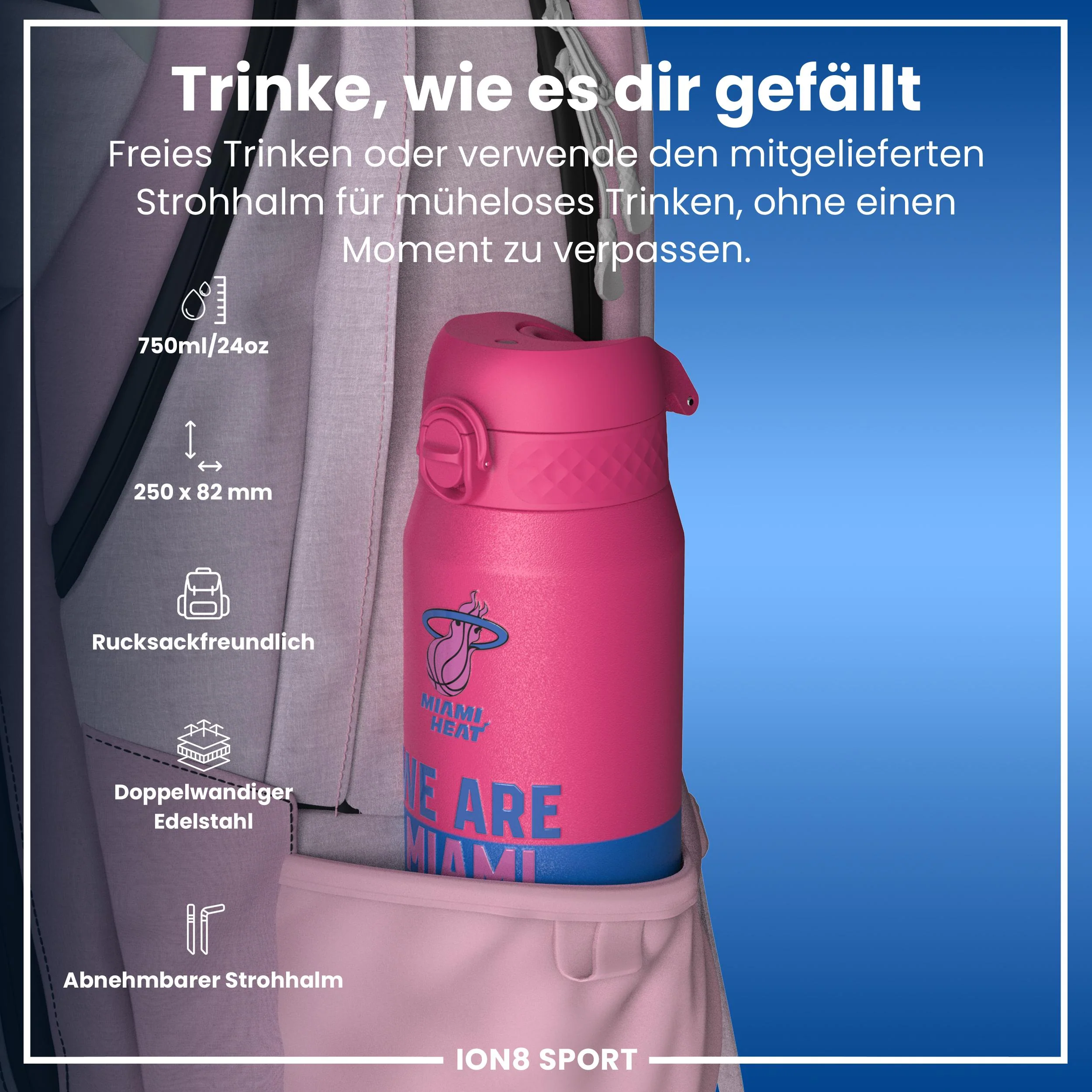 NBA x ION8, Isolierte Edelstahl, Miami Heat, 750 ml - Image 2