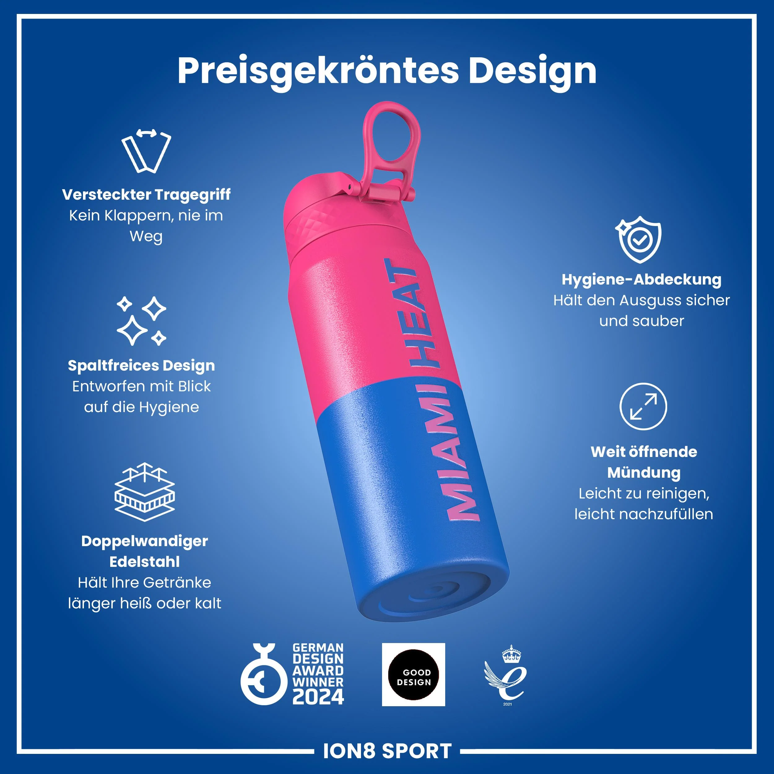 NBA x ION8, Isolierte Edelstahl, Miami Heat, 750 ml - Image 6