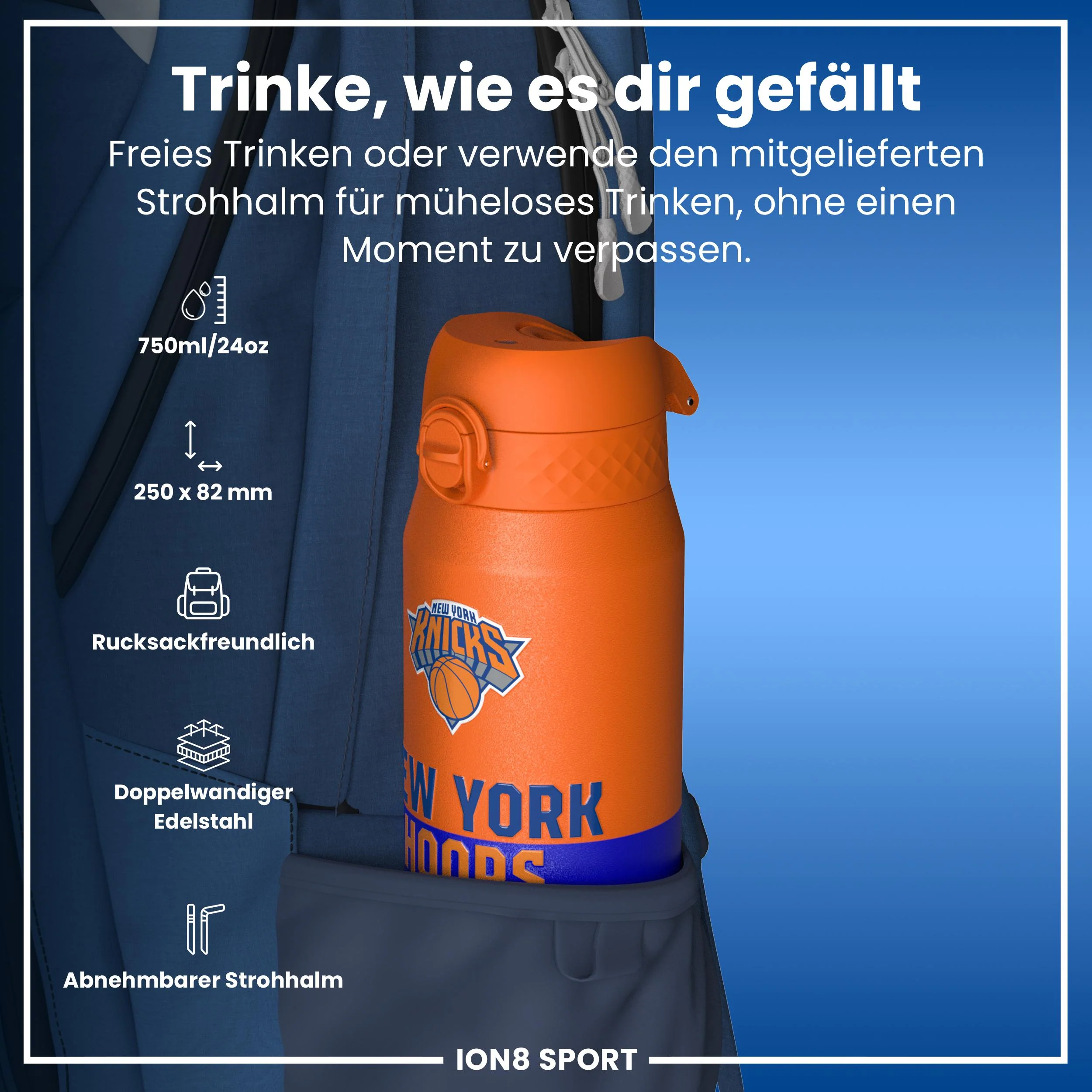 NBA x ION8, Isolierte Edelstahl, NY Knicks, 750 ml - Image 2