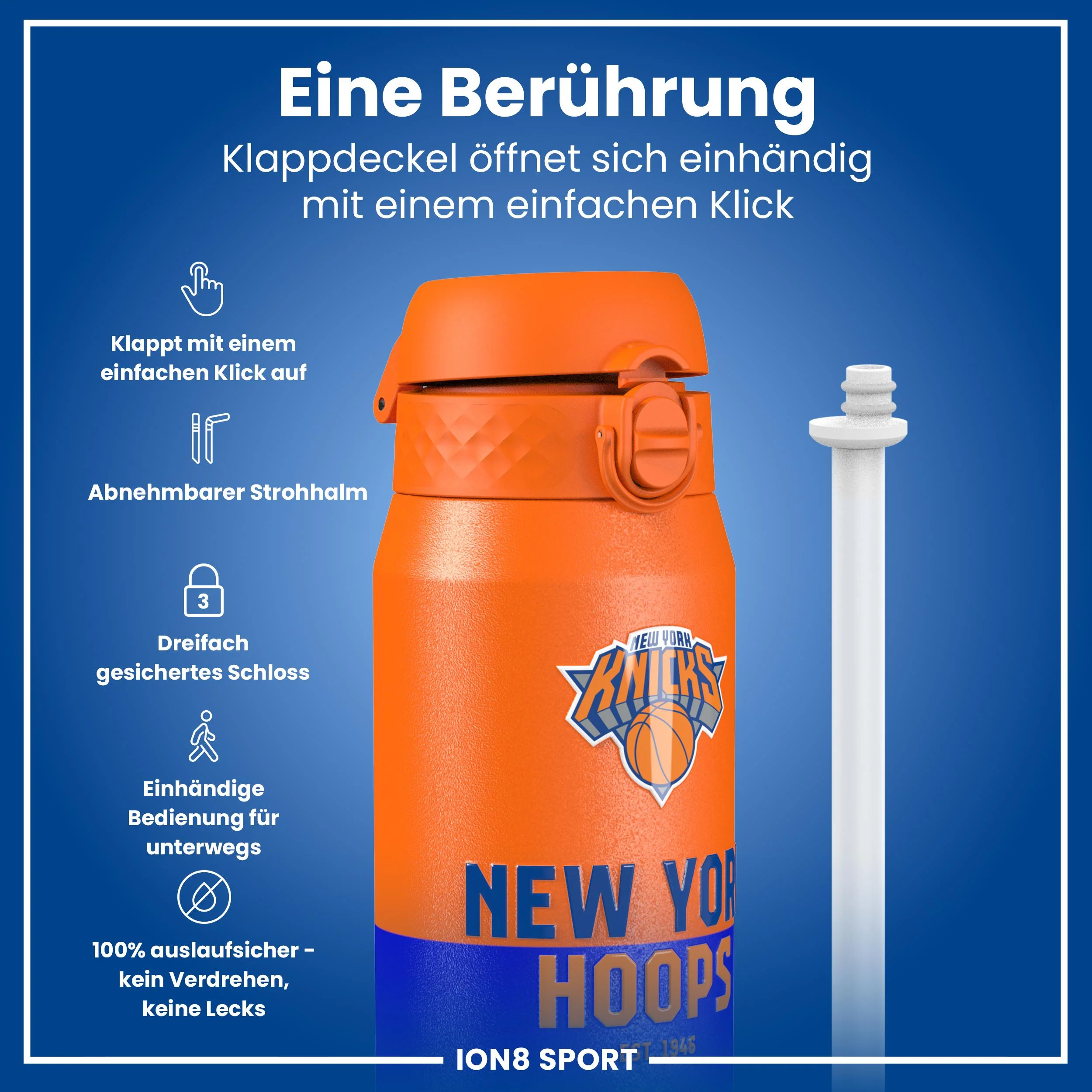 NBA x ION8, Isolierte Edelstahl, NY Knicks, 750 ml - Image 3