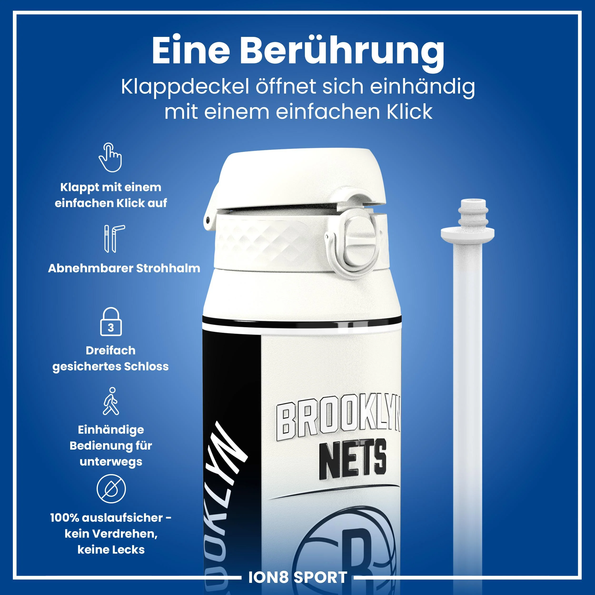 NBA x ION8, Isolierte Edelstahl, Brooklyn Nets, 750 ml - Image 2