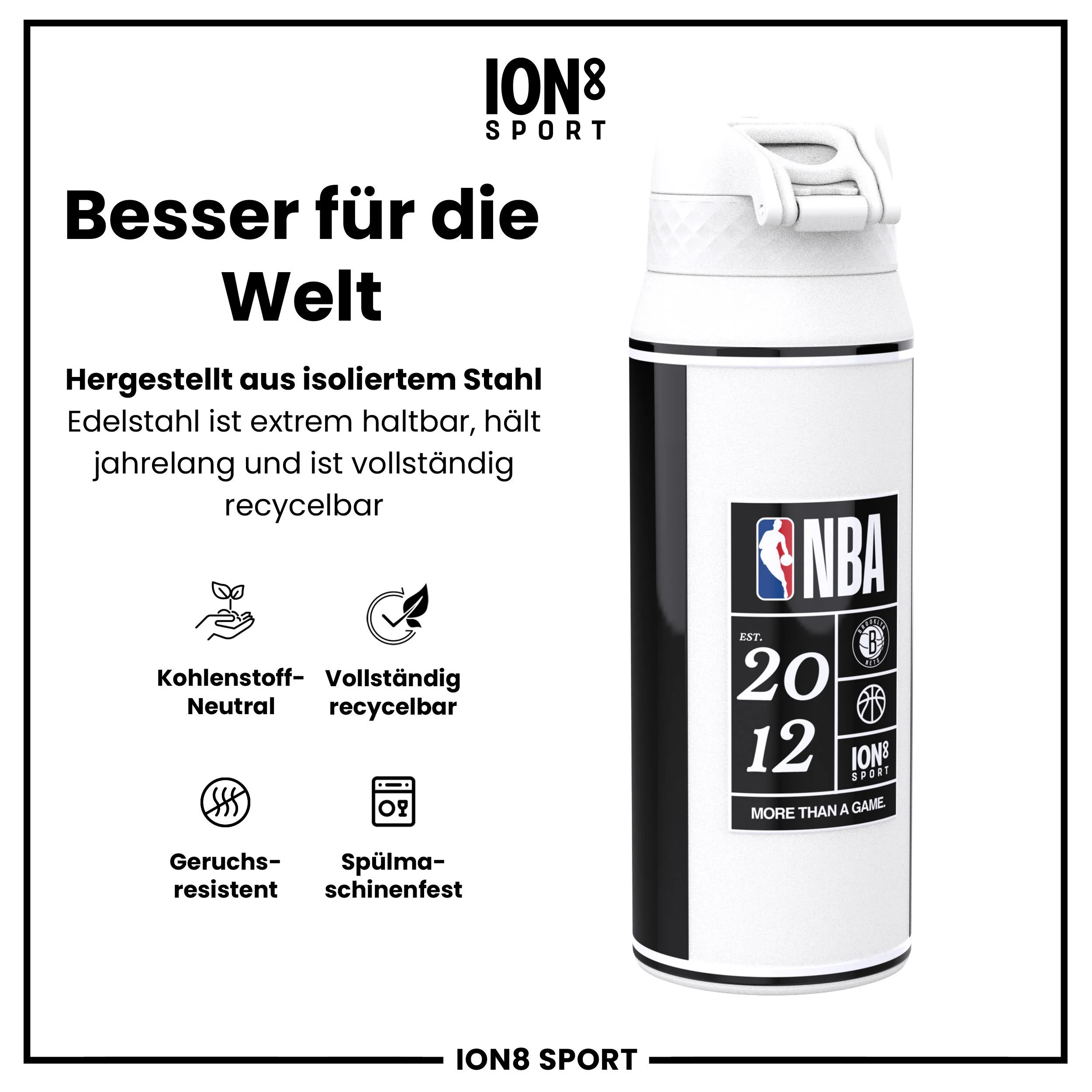 NBA x ION8, Isolierte Edelstahl, Brooklyn Nets, 750 ml - Image 5