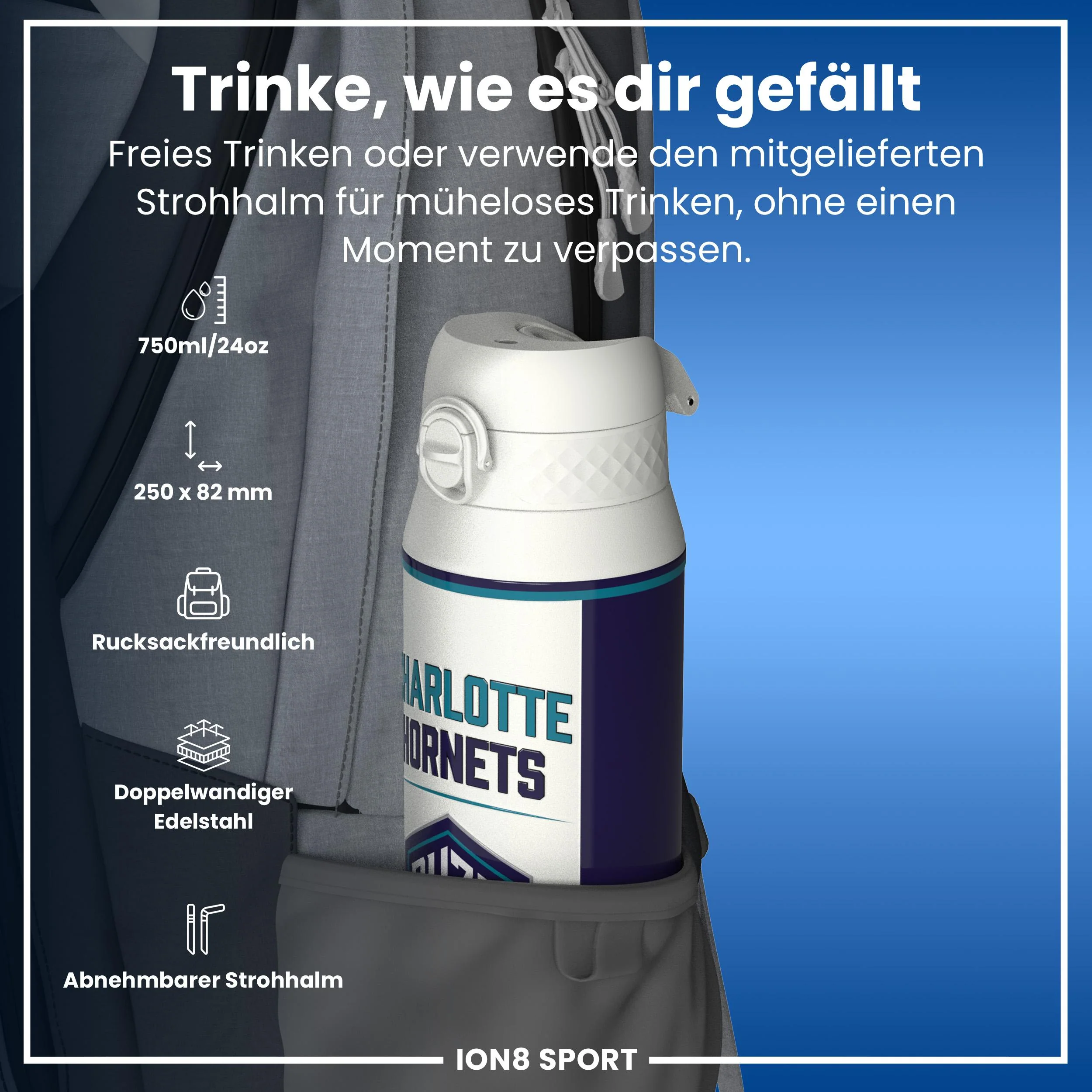 NBA x ION8, Isolierte Edelstahl, Charlotte Hornets, 750 ml - Image 2