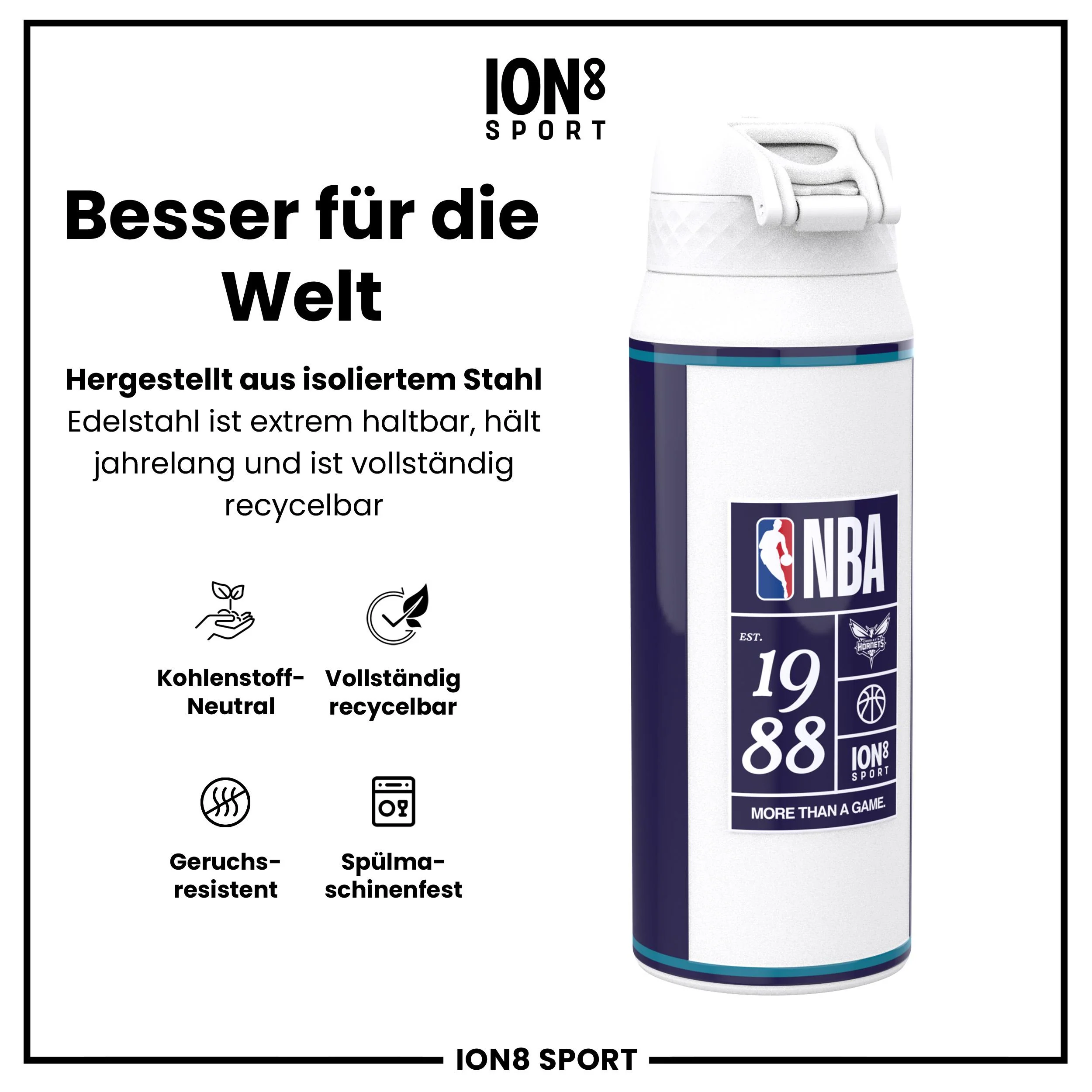 NBA x ION8, Isolierte Edelstahl, Charlotte Hornets, 750 ml - Image 5