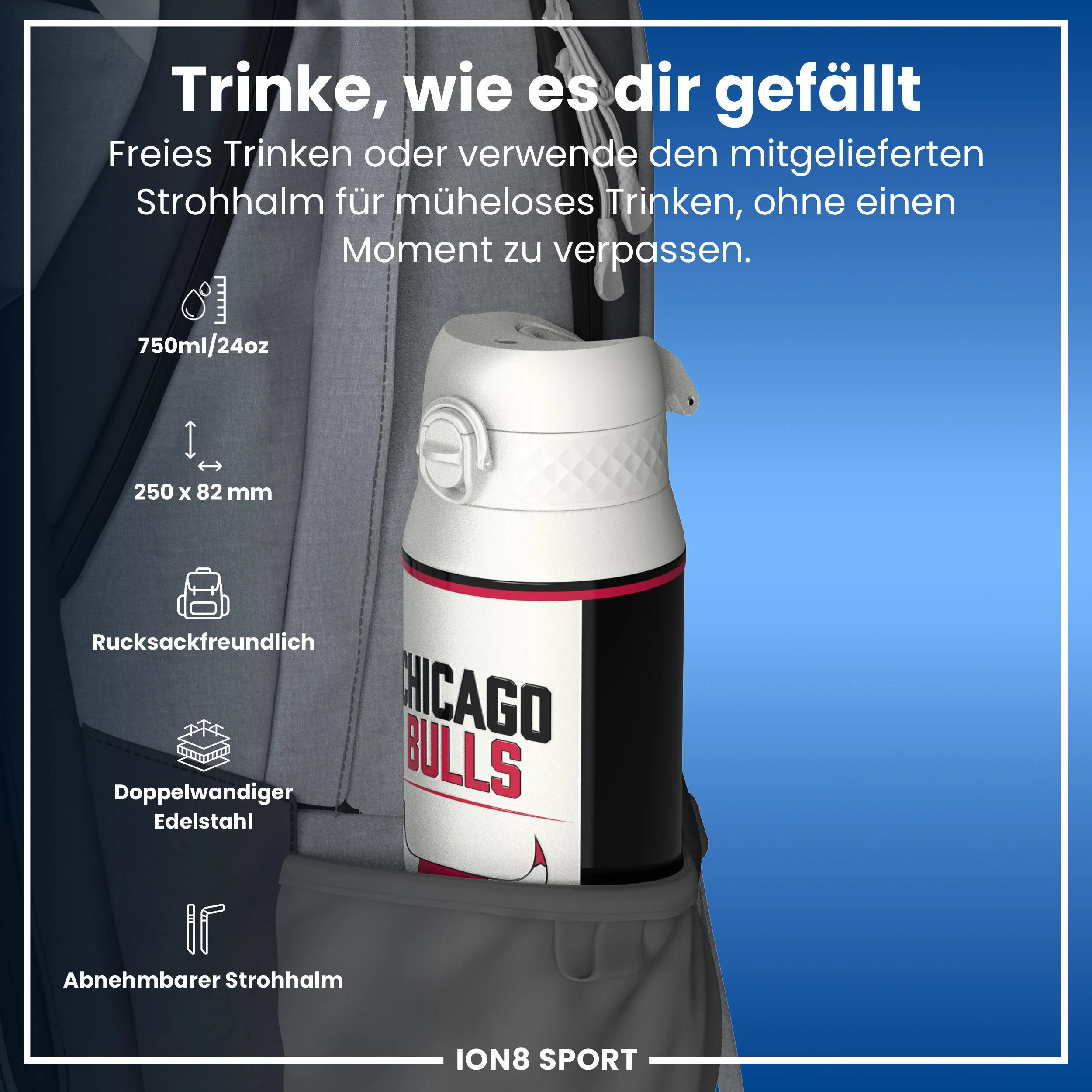 NBA x ION8, Isolierte Edelstahl, Chicago Bulls, 750 ml - Image 2