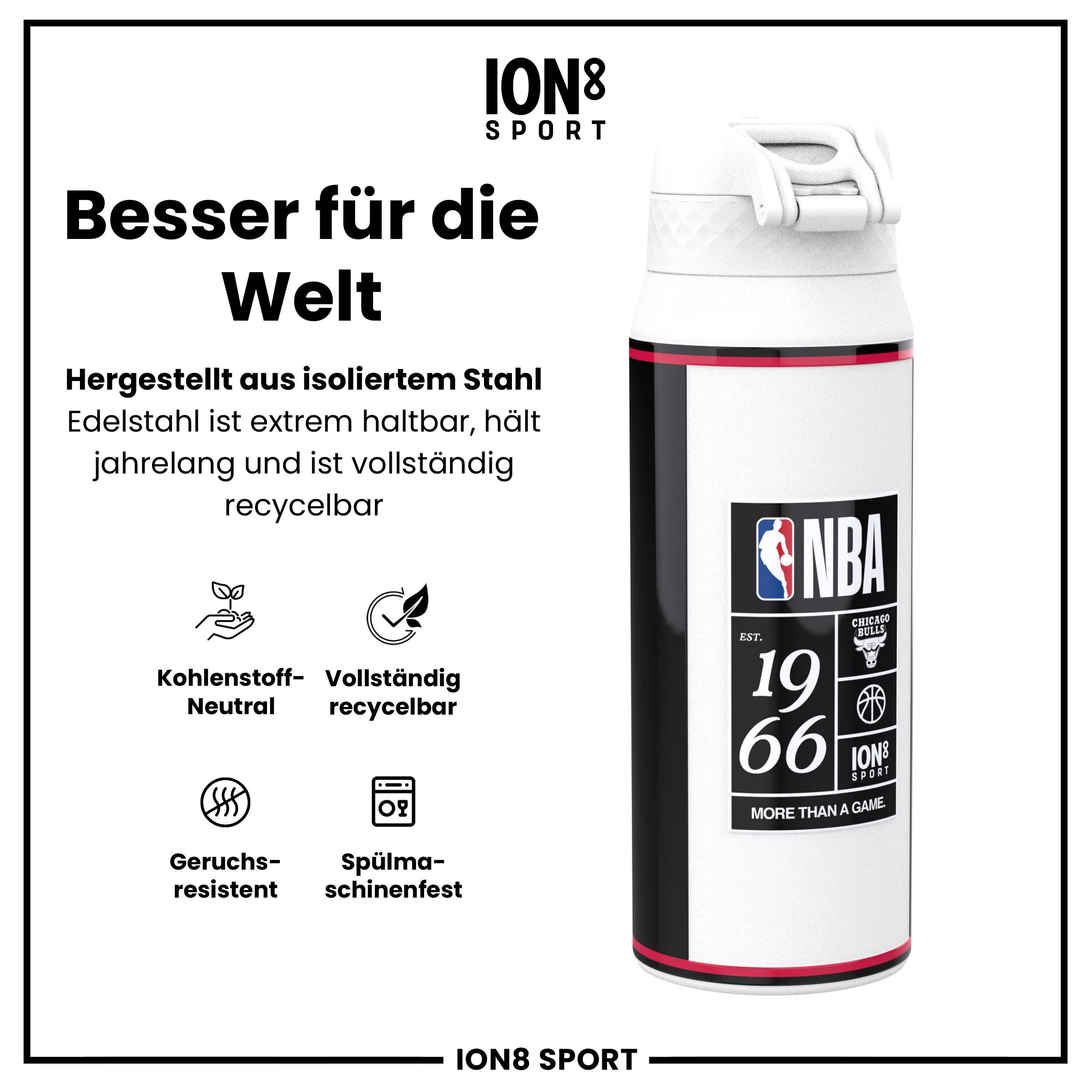 NBA x ION8, Isolierte Edelstahl, Chicago Bulls, 750 ml - Image 5