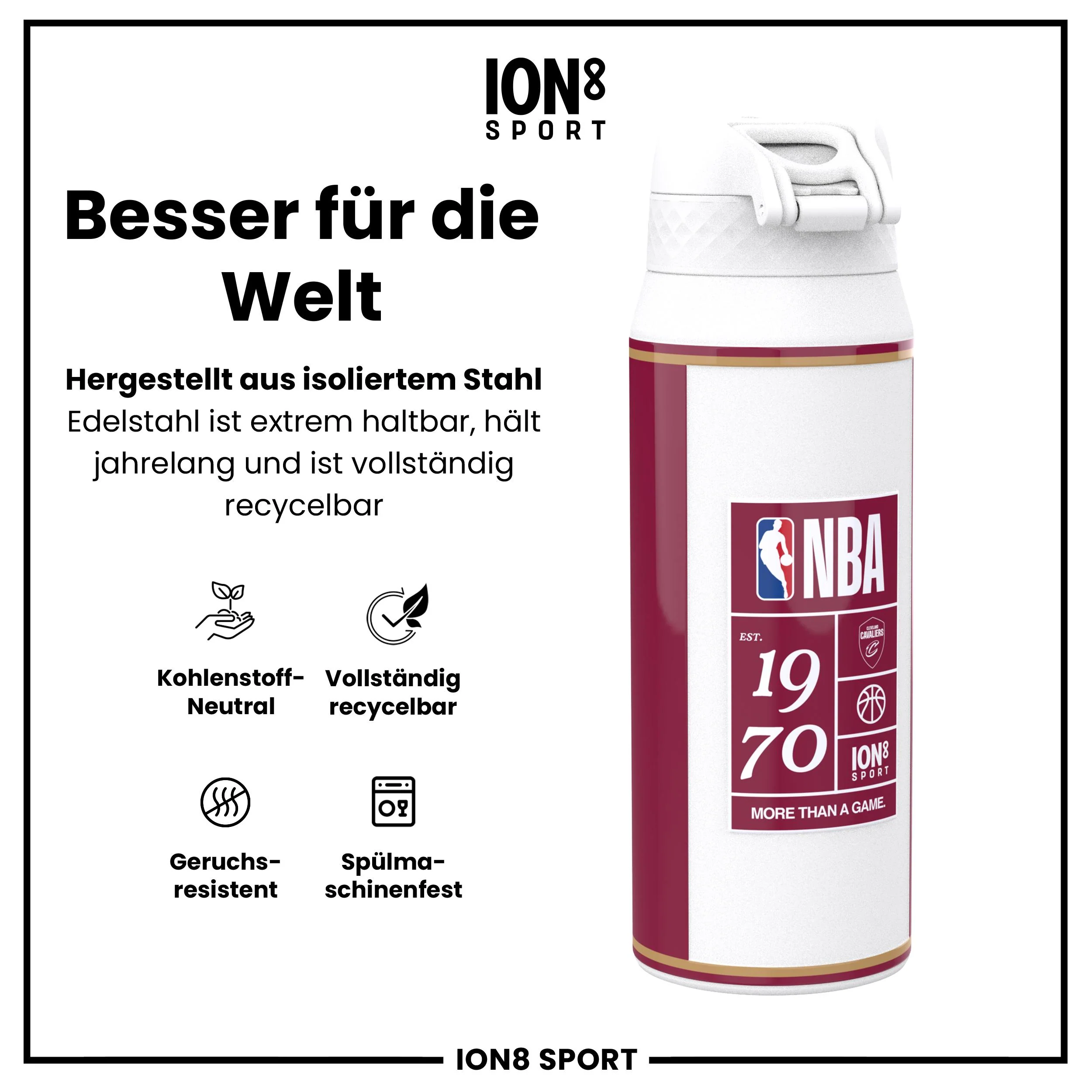 NBA x ION8, Isolierte Edelstahl, Cleveland Cavaliers, 750 ml - Image 5