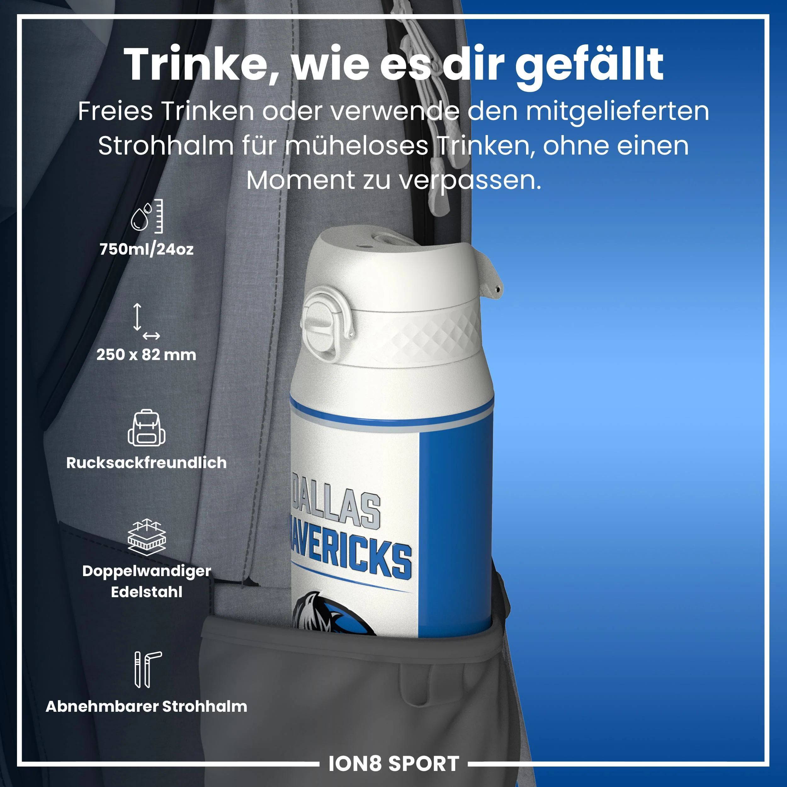NBA x ION8, Isolierte Edelstahl, Dallas Mavericks, 750 ml - Image 2