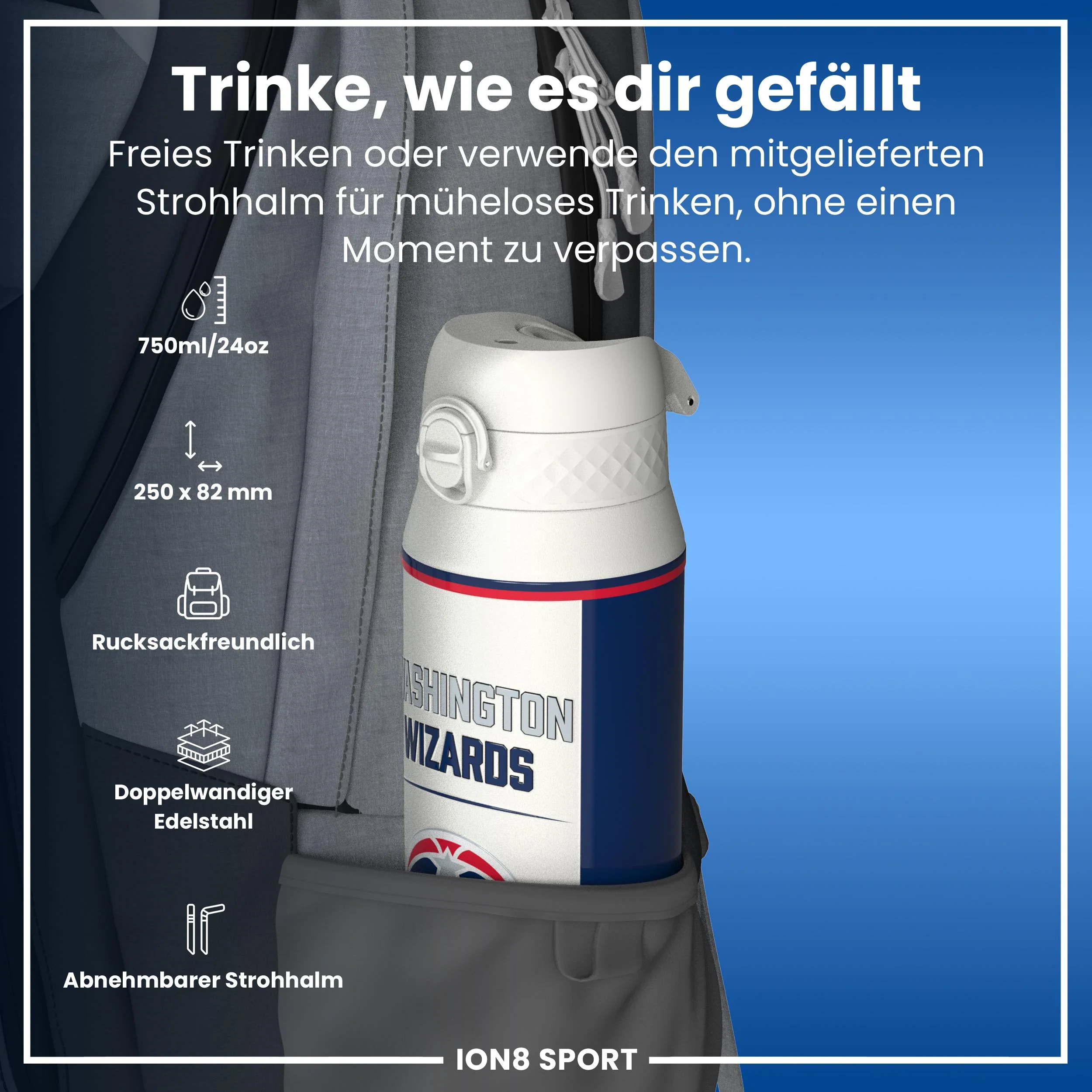 NBA x ION8, Isolierte Edelstahl, D.C Wizards, 750 ml - Image 2