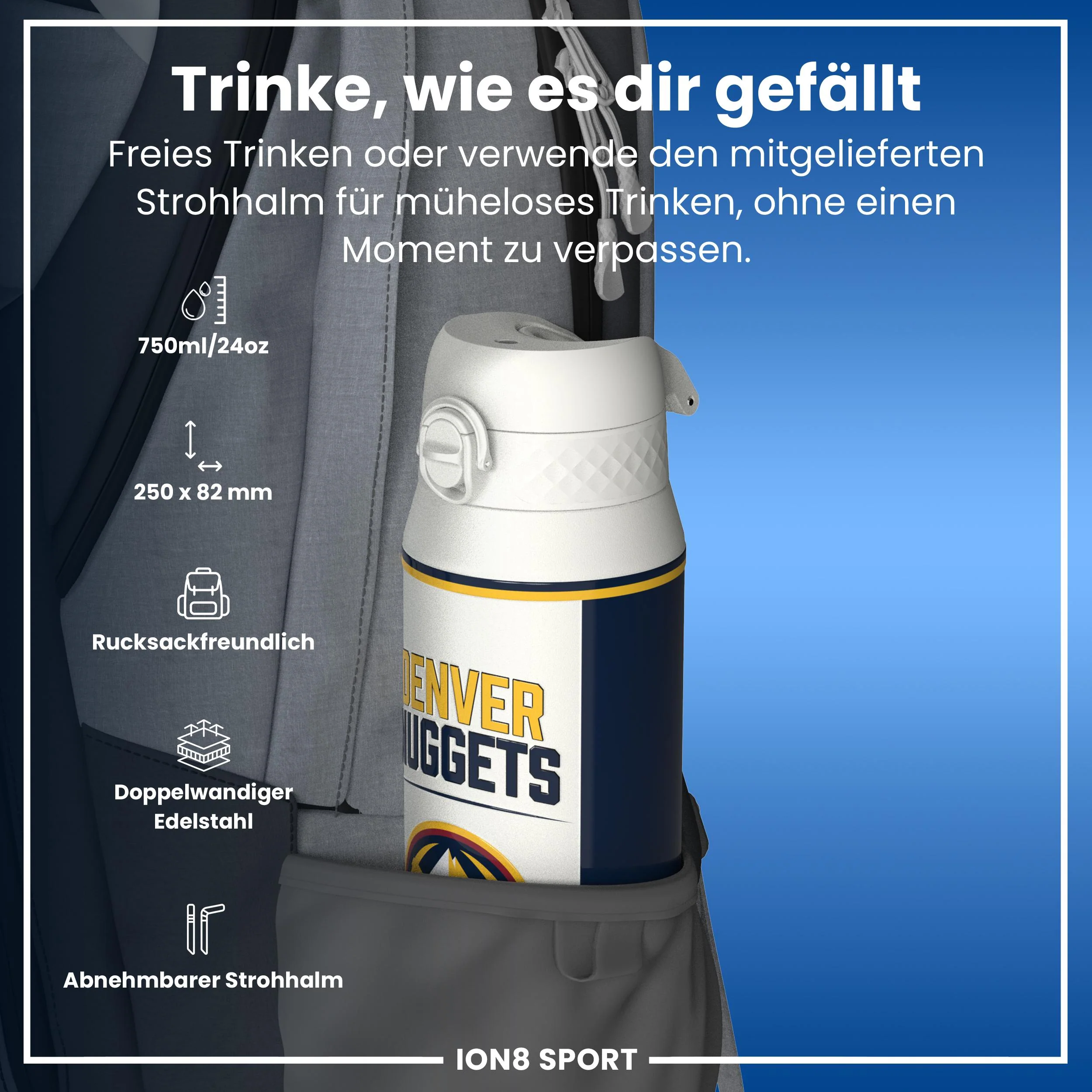 NBA x ION8, Isolierte Edelstahl, Denver Nuggets, 750 ml - Image 2