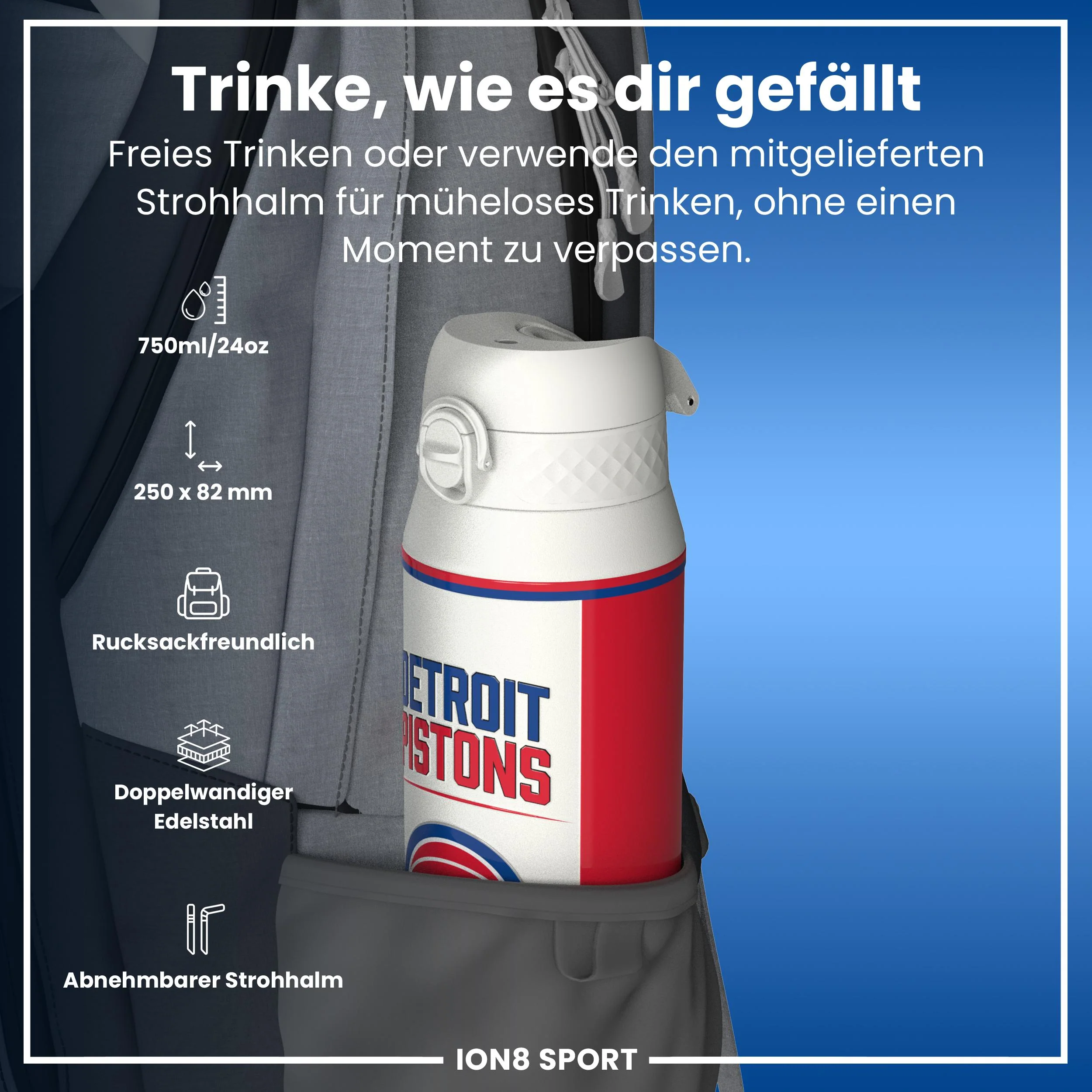 NBA x ION8, Isolierte Edelstahl, Detroit Pistons, 750 ml - Image 2