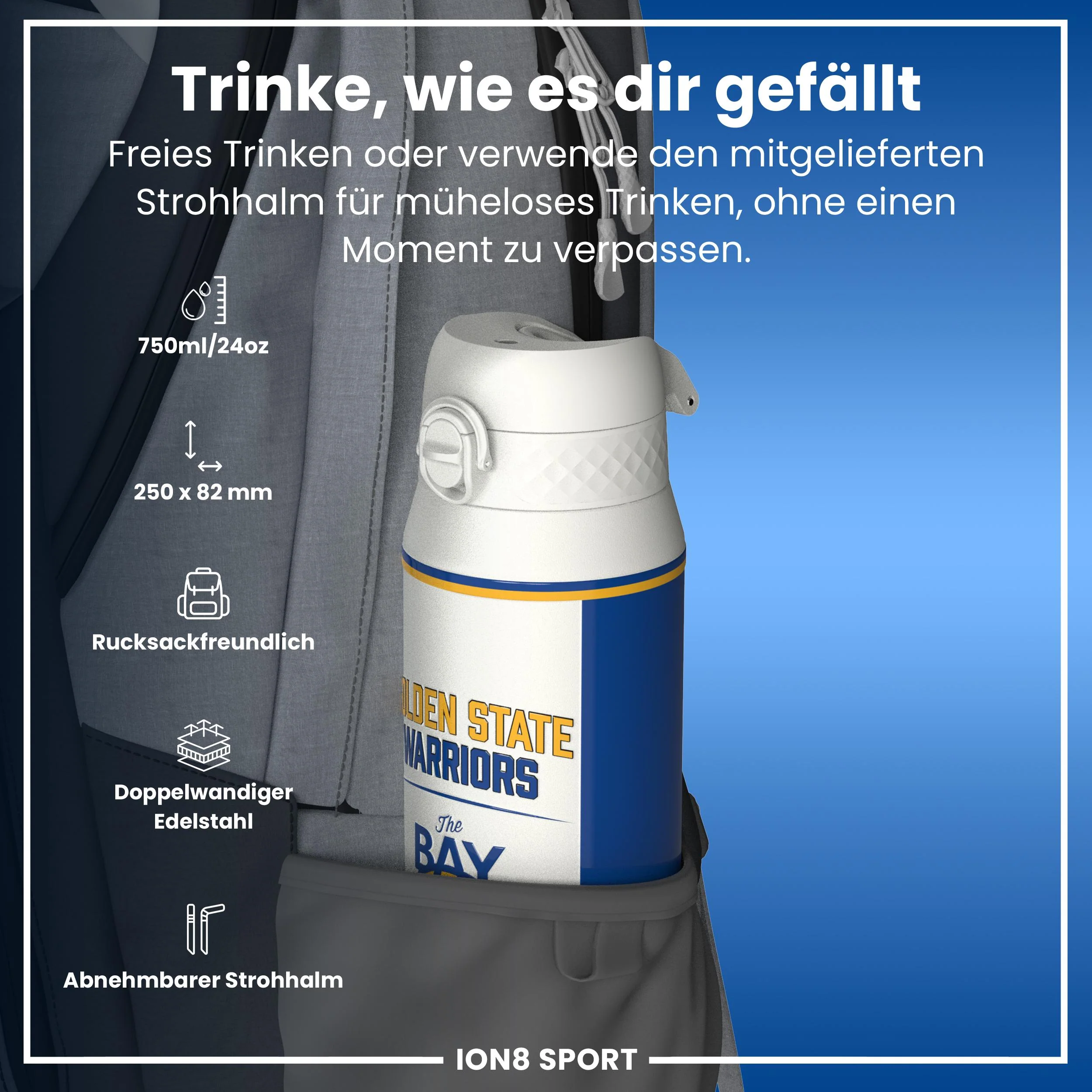 NBA x ION8, Isolierte Edelstahl, GS Warriors, 750 ml - Image 2