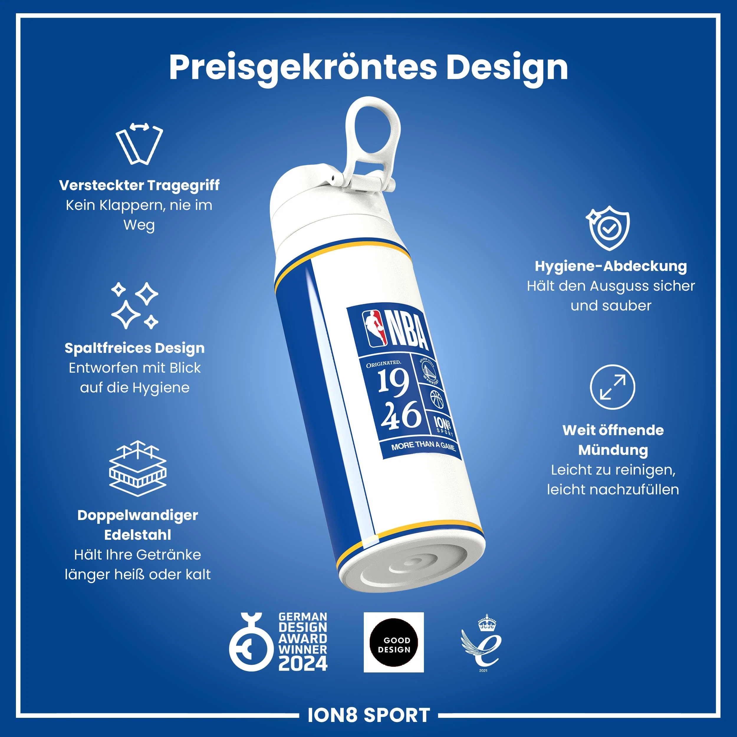 NBA x ION8, Isolierte Edelstahl, GS Warriors, 750 ml - Image 6