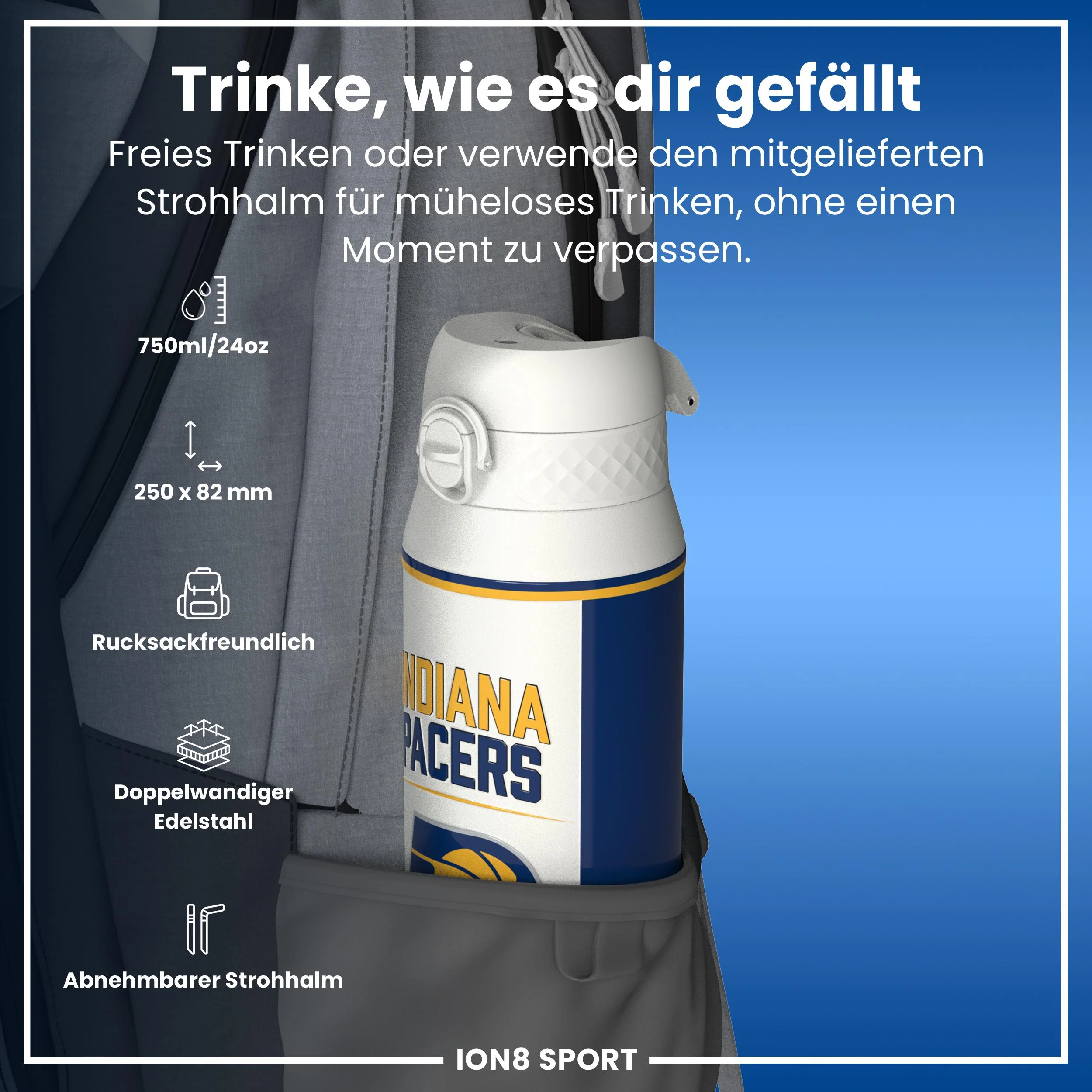 NBA x ION8, Isolierte Edelstahl, Indiana Pacers, 750 ml - Image 2