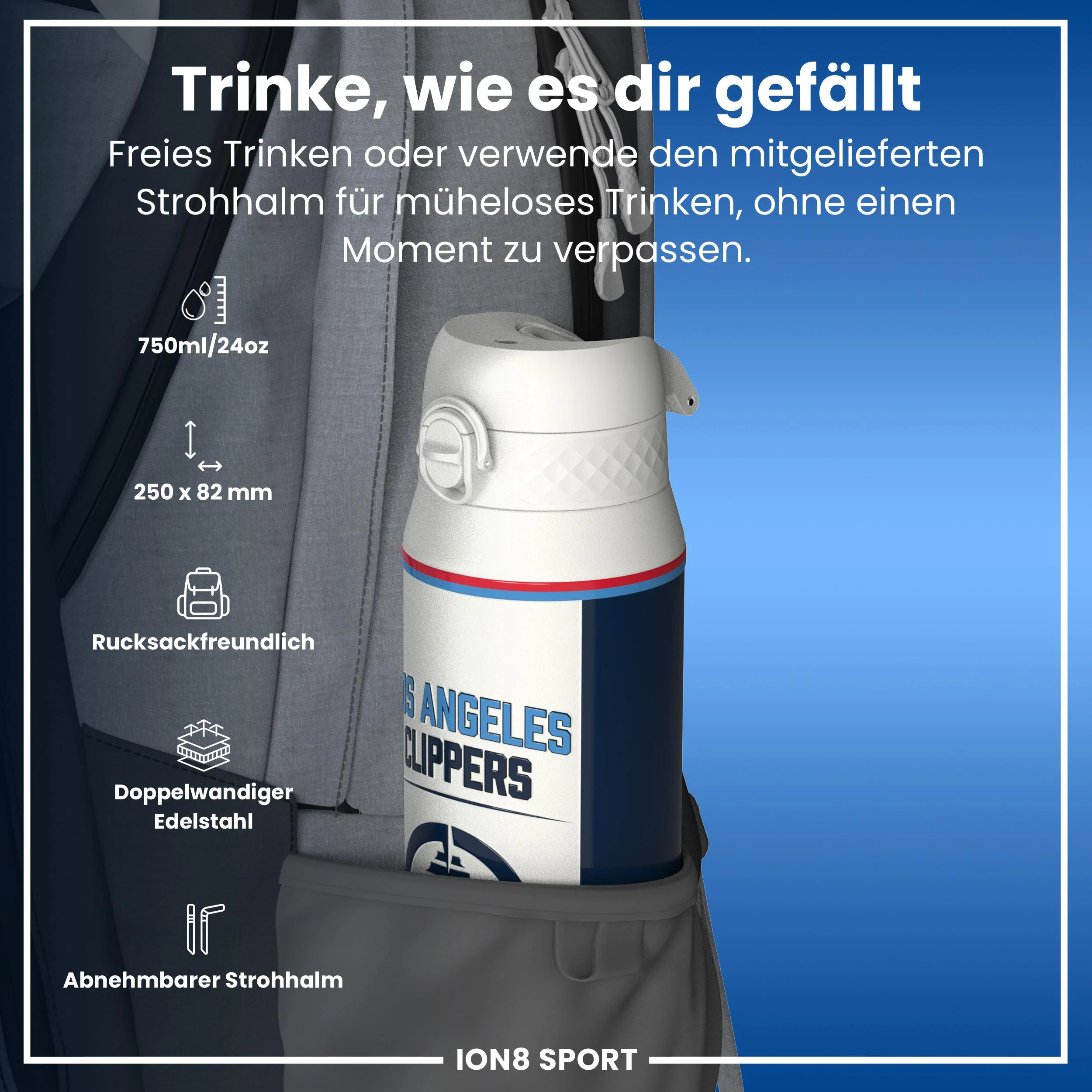 NBA x ION8, Isolierte Edelstahl, LA Clippers, 750 ml - Image 2