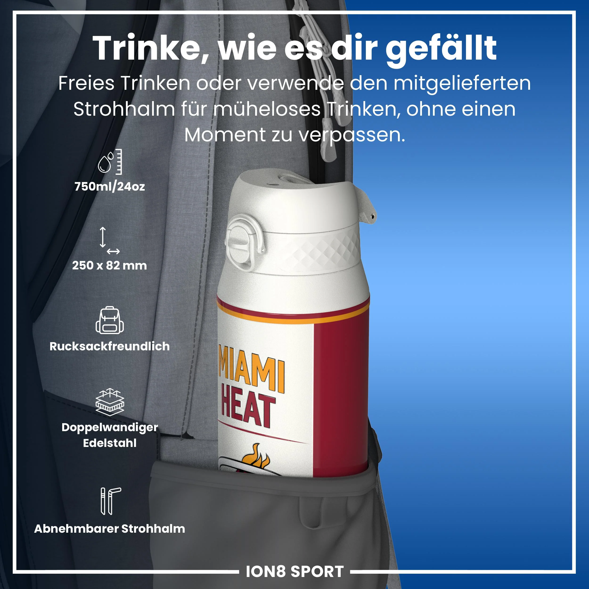 NBA x ION8, Isolierte Edelstahl, Miami Heat, 750 ml - Image 2