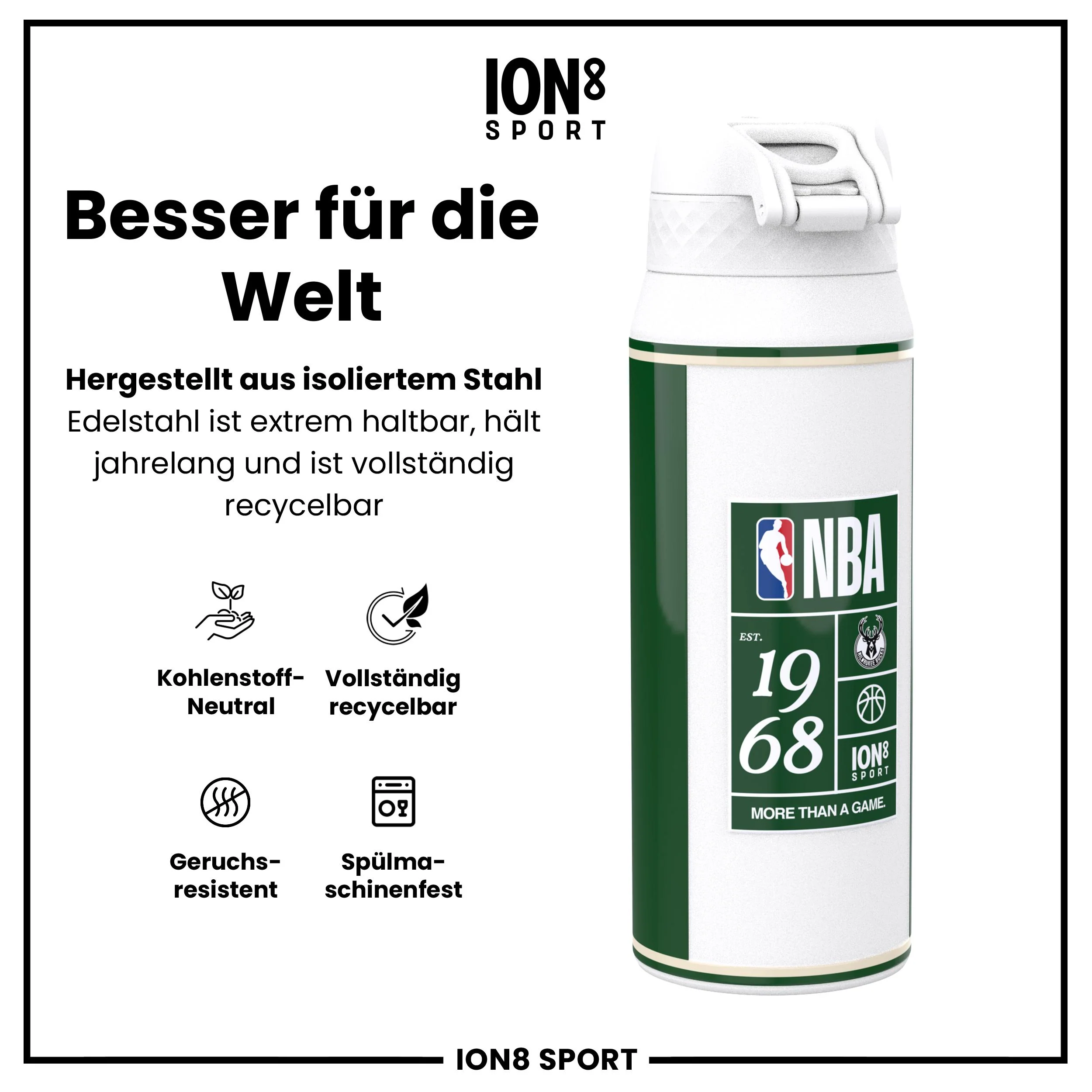 NBA x ION8, Isolierte Edelstahl, Milwaukee Bucks, 750 ml - Image 5