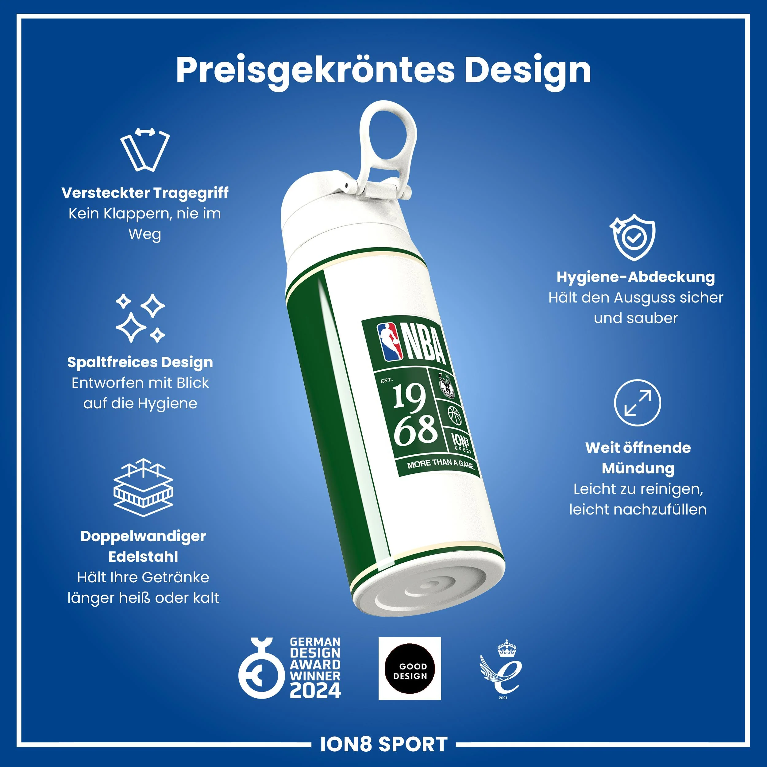 NBA x ION8, Isolierte Edelstahl, Milwaukee Bucks, 750 ml - Image 6