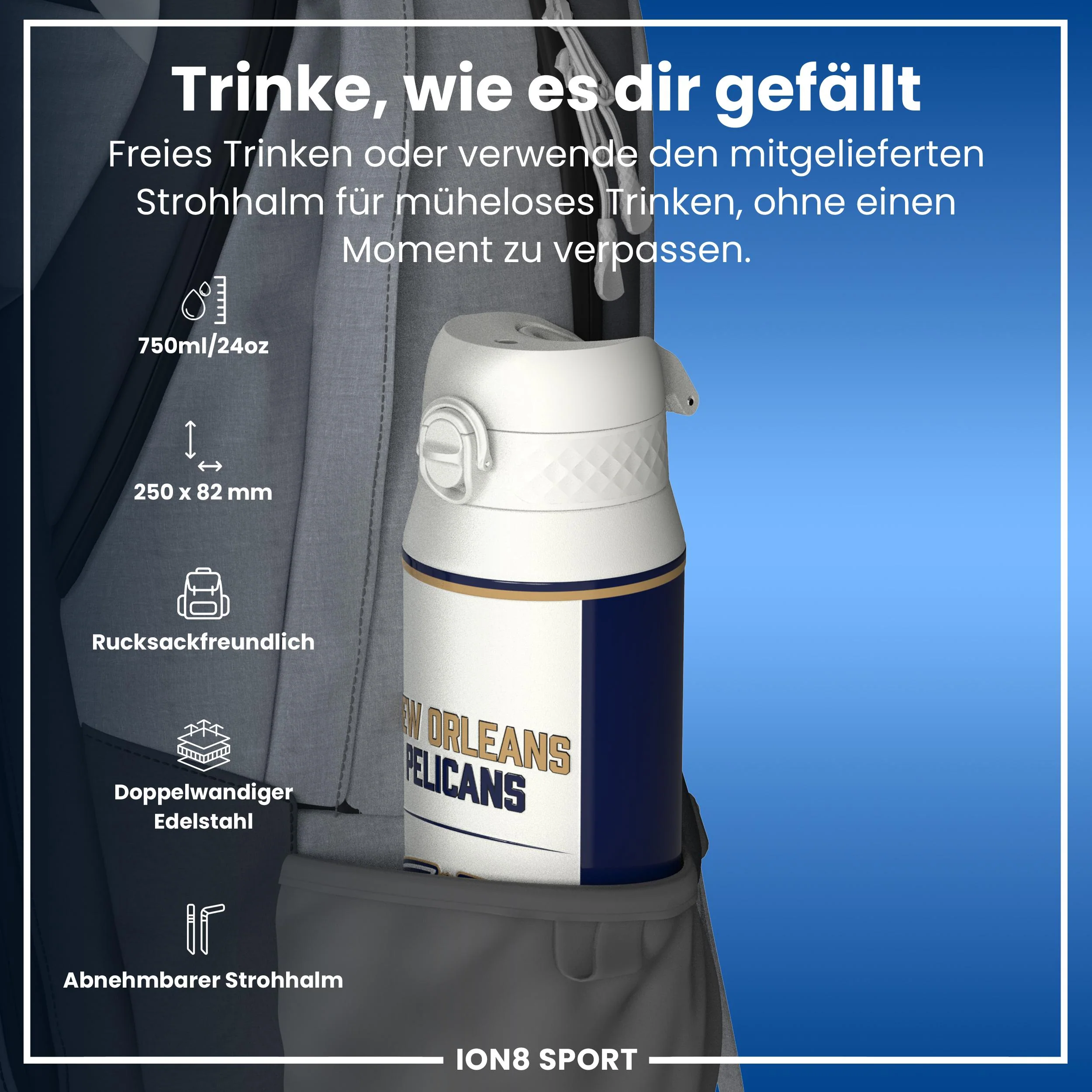 NBA x ION8, Isolierte Edelstahl, NOLA Pelicans, 750 ml - Image 2