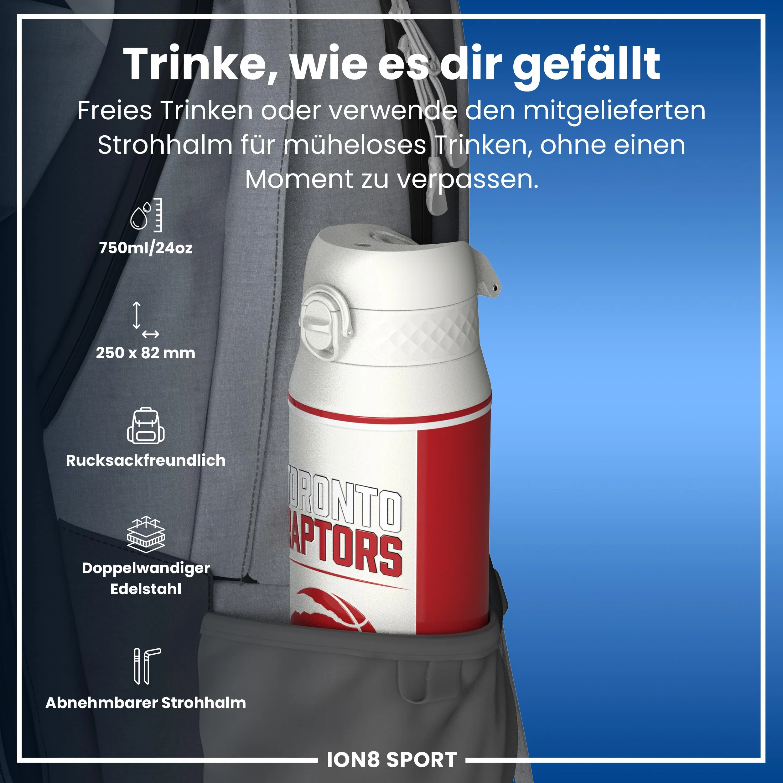NBA x ION8, Isolierte Edelstahl, Toronto Raptors, 750 ml - Image 2