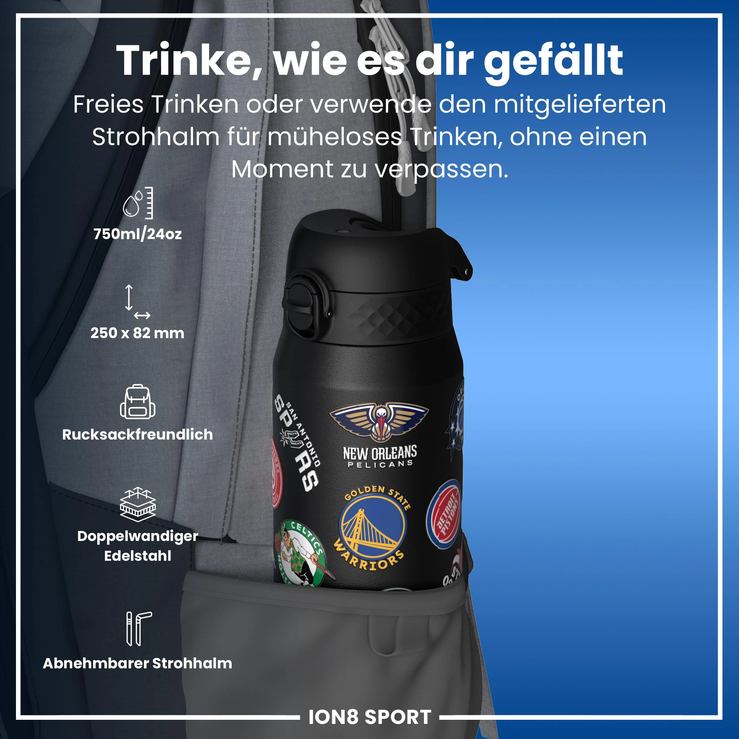 NBA x ION8, Isolierte Edelstahl, Multi Teams, 750 ml - Image 2