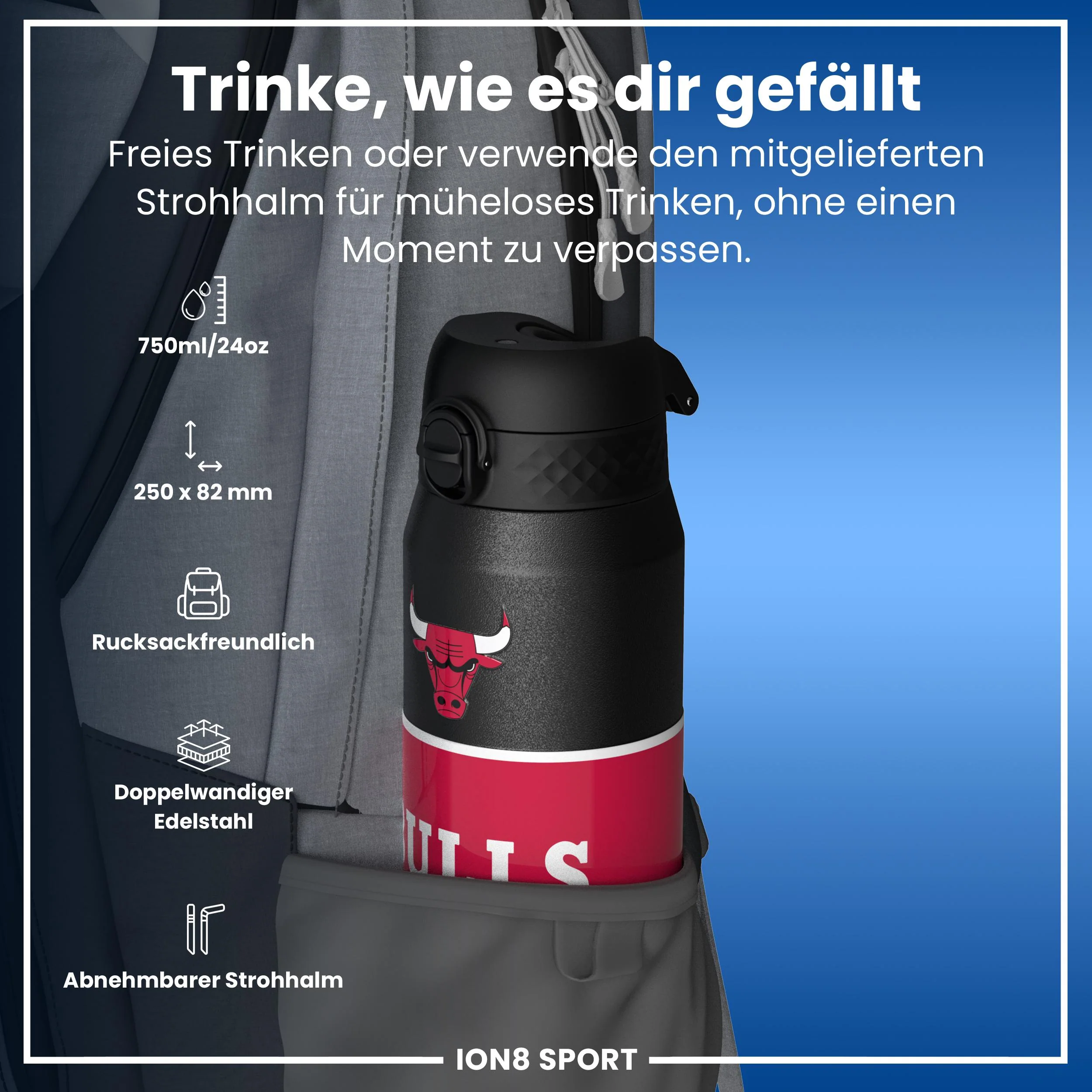 NBA x ION8, Isolierte Edelstahl, Chicago Bulls, 750 ml - Image 2
