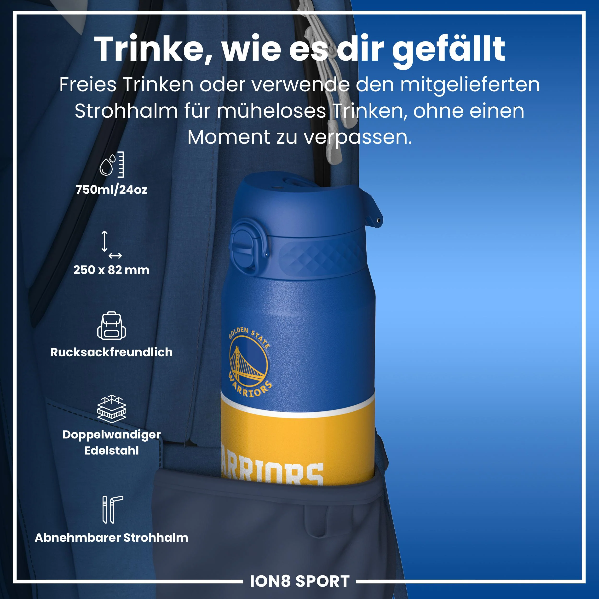 NBA x ION8, Isolierte Edelstahl, GS Warriors, 750 ml - Image 2