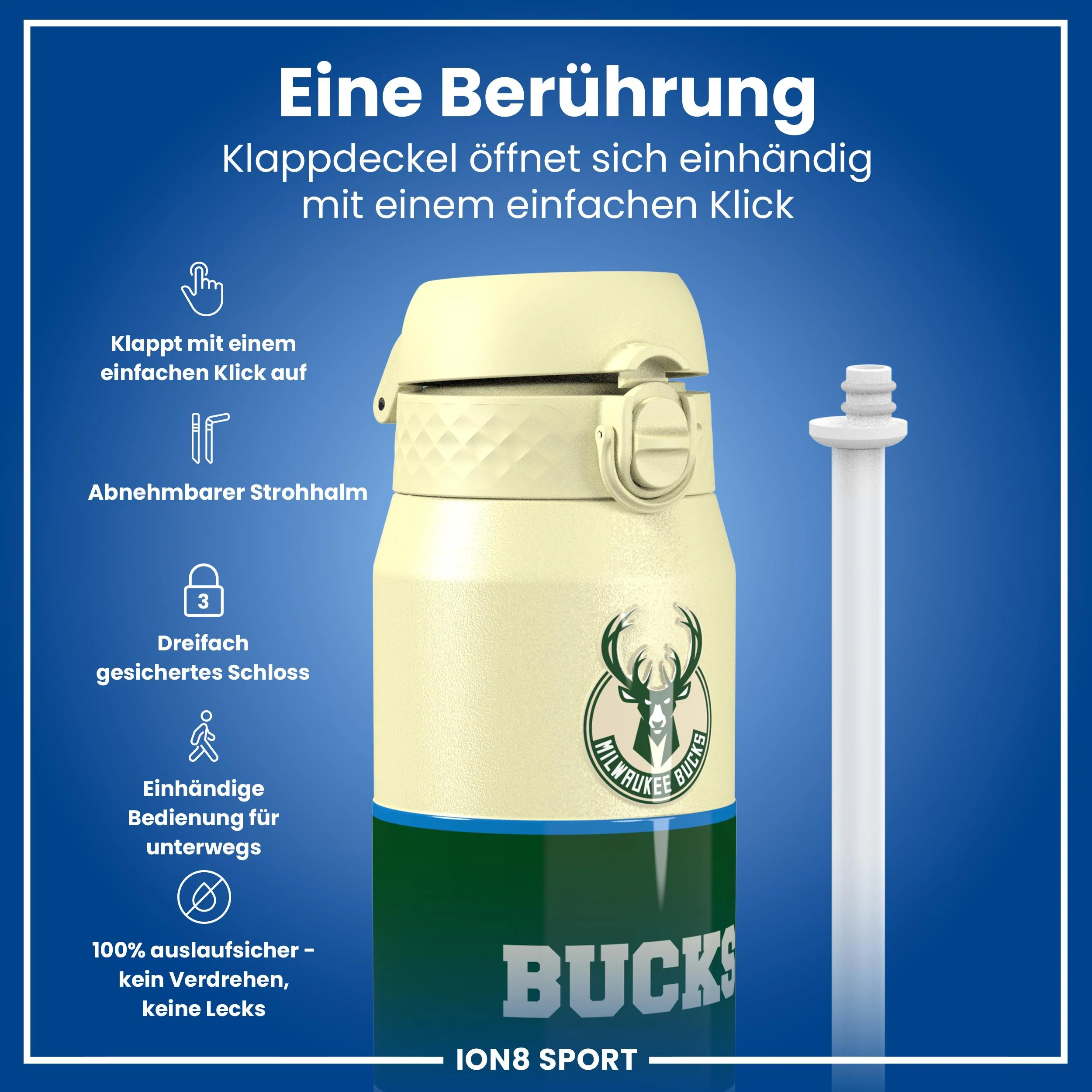 NBA x ION8, Isolierte Edelstahl, Milwaukee Bucks, 750 ml - Image 3