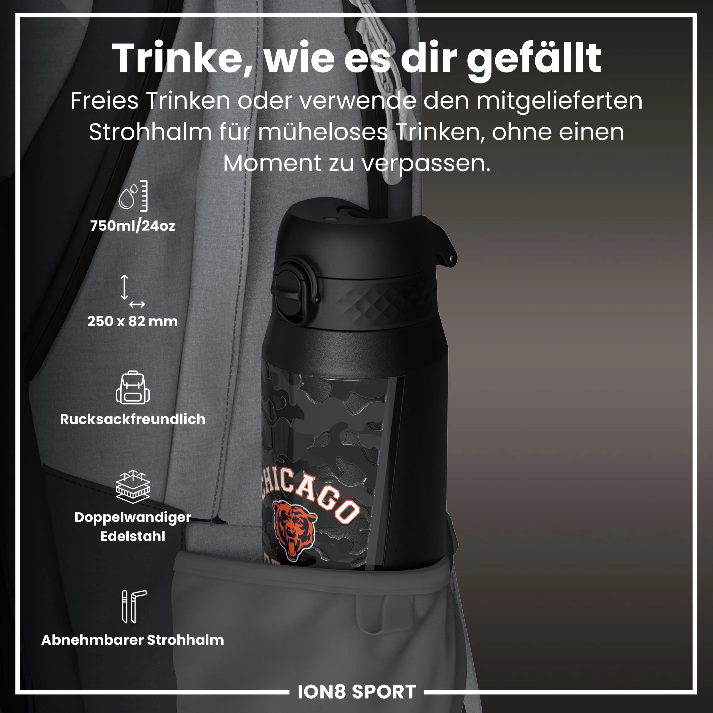 NFL x ION8, Isolierte Edelstahl, Bears, 750 ml - Image 2