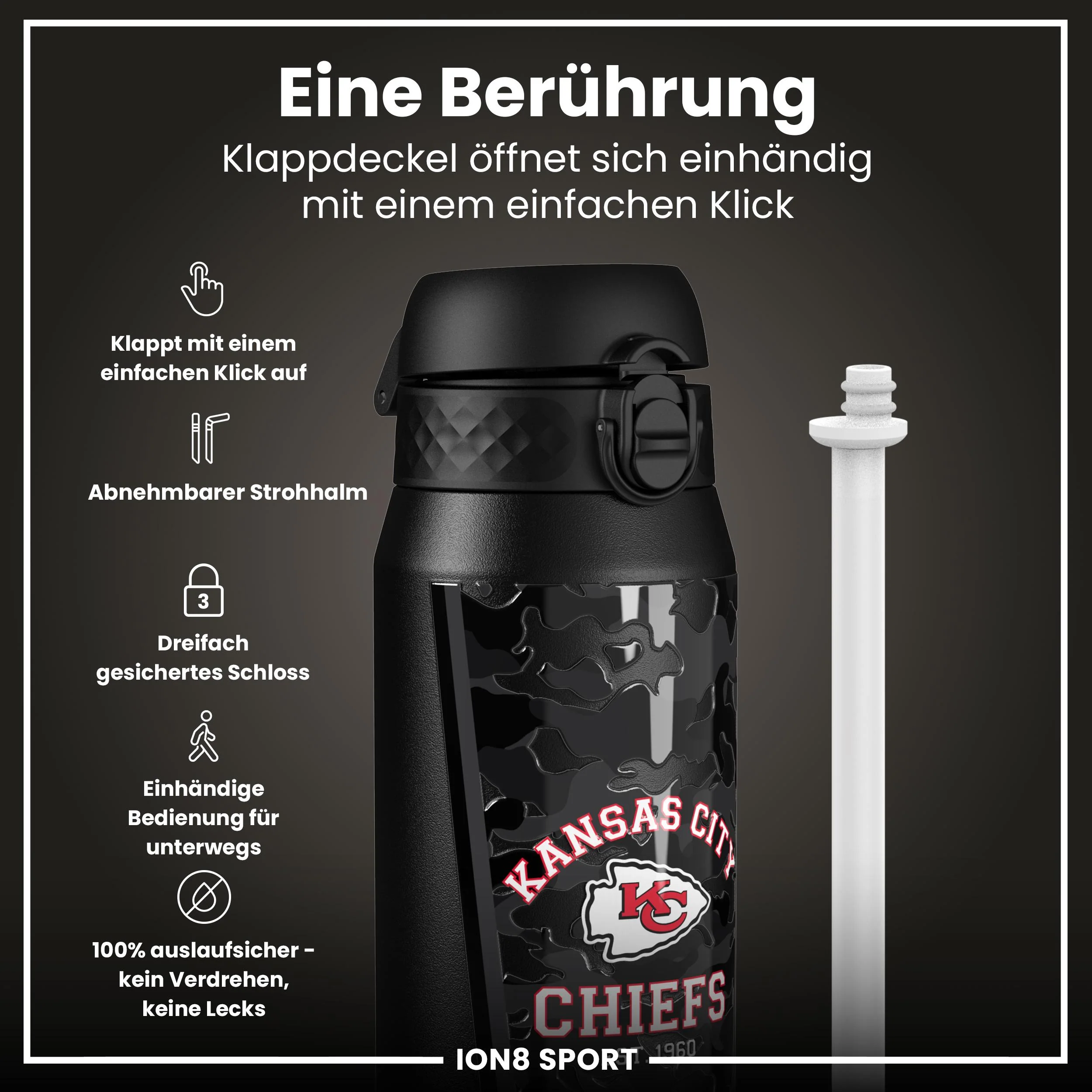 NFL x ION8, Isolierte Edelstahl, Chiefs, 750 ml - Image 3
