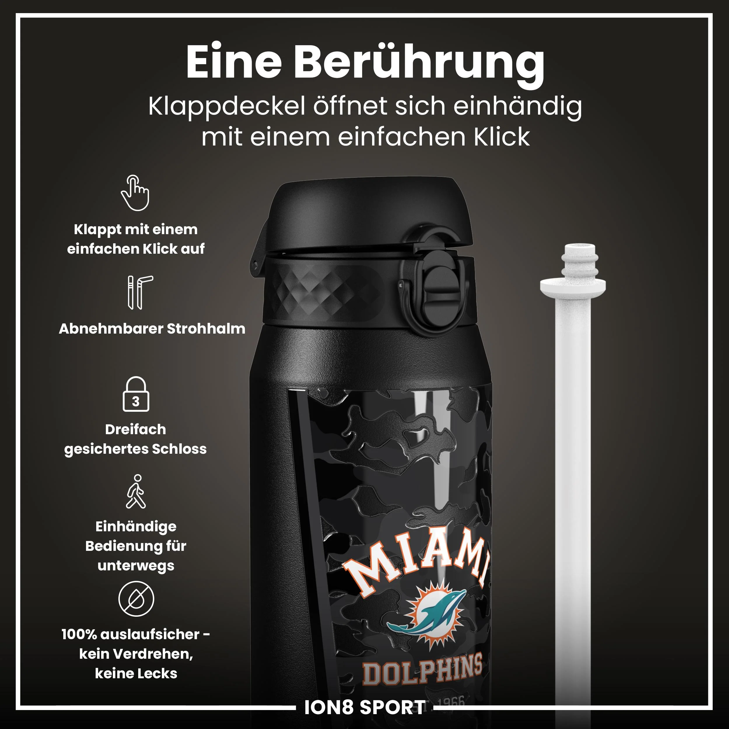 NFL x ION8, Isolierte Edelstahl, Dolphins, 750 ml - Image 3