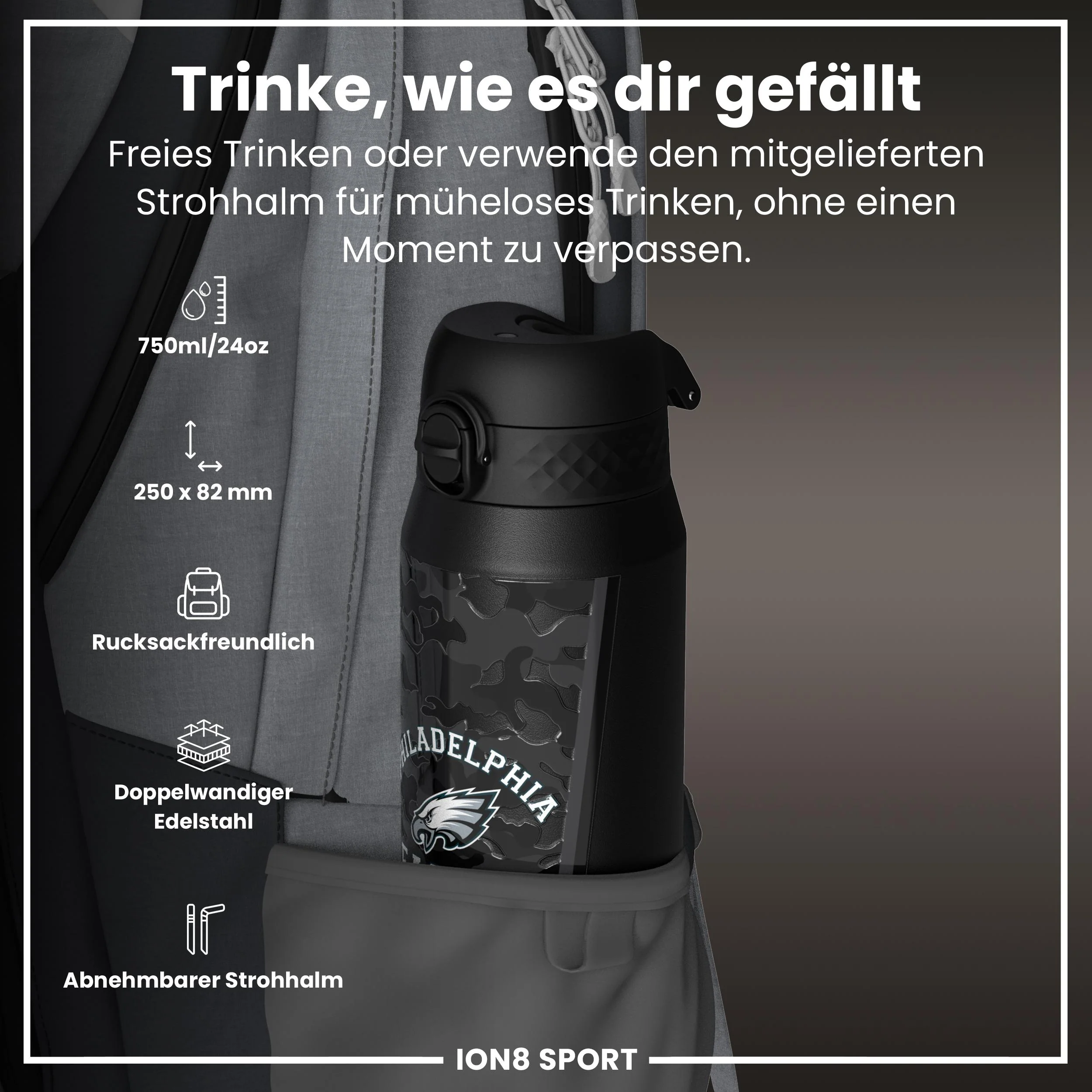 NFL x ION8, Isolierte Edelstahl, Eagles, 750 ml - Image 2