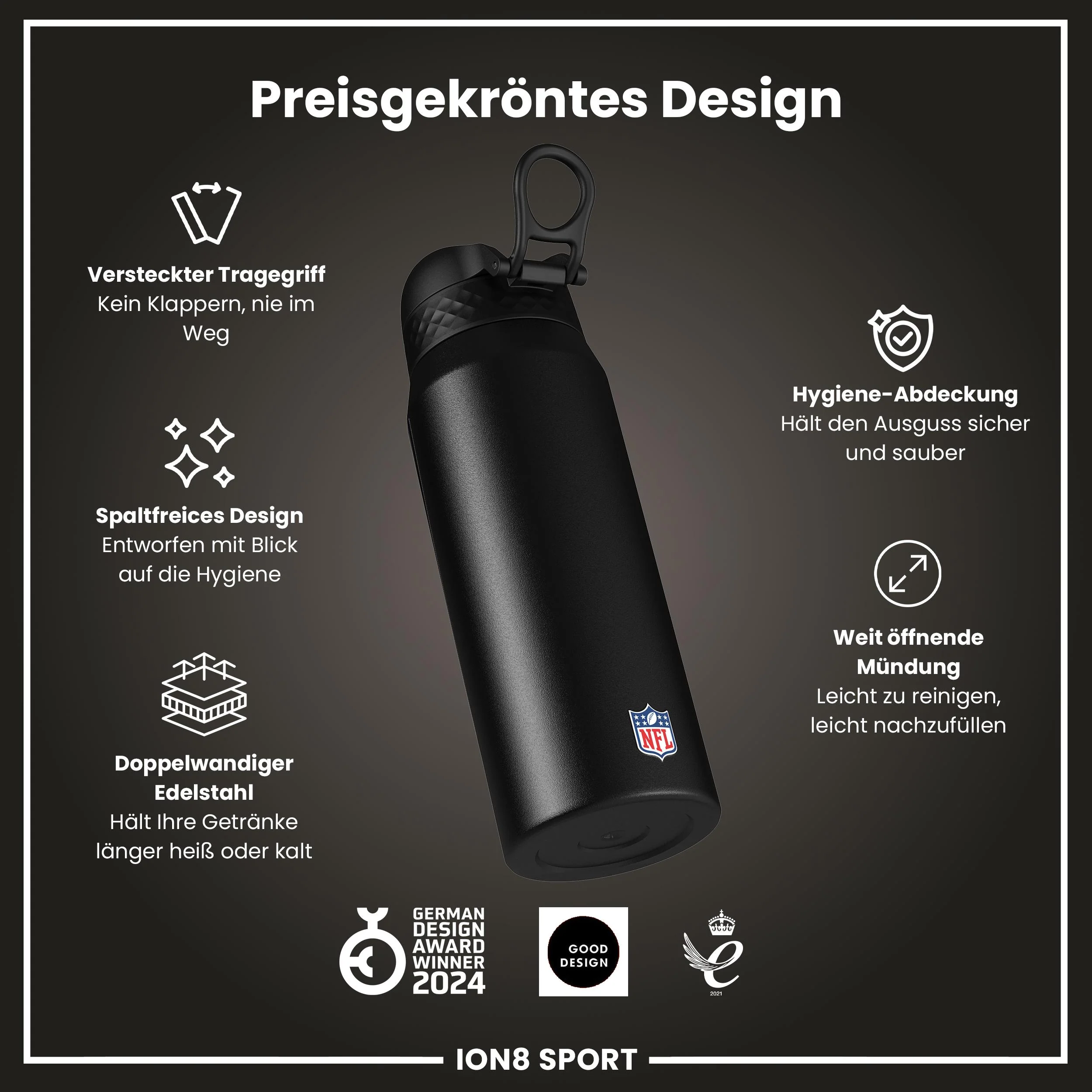 NFL x ION8, Isolierte Edelstahl, Eagles, 750 ml - Image 6
