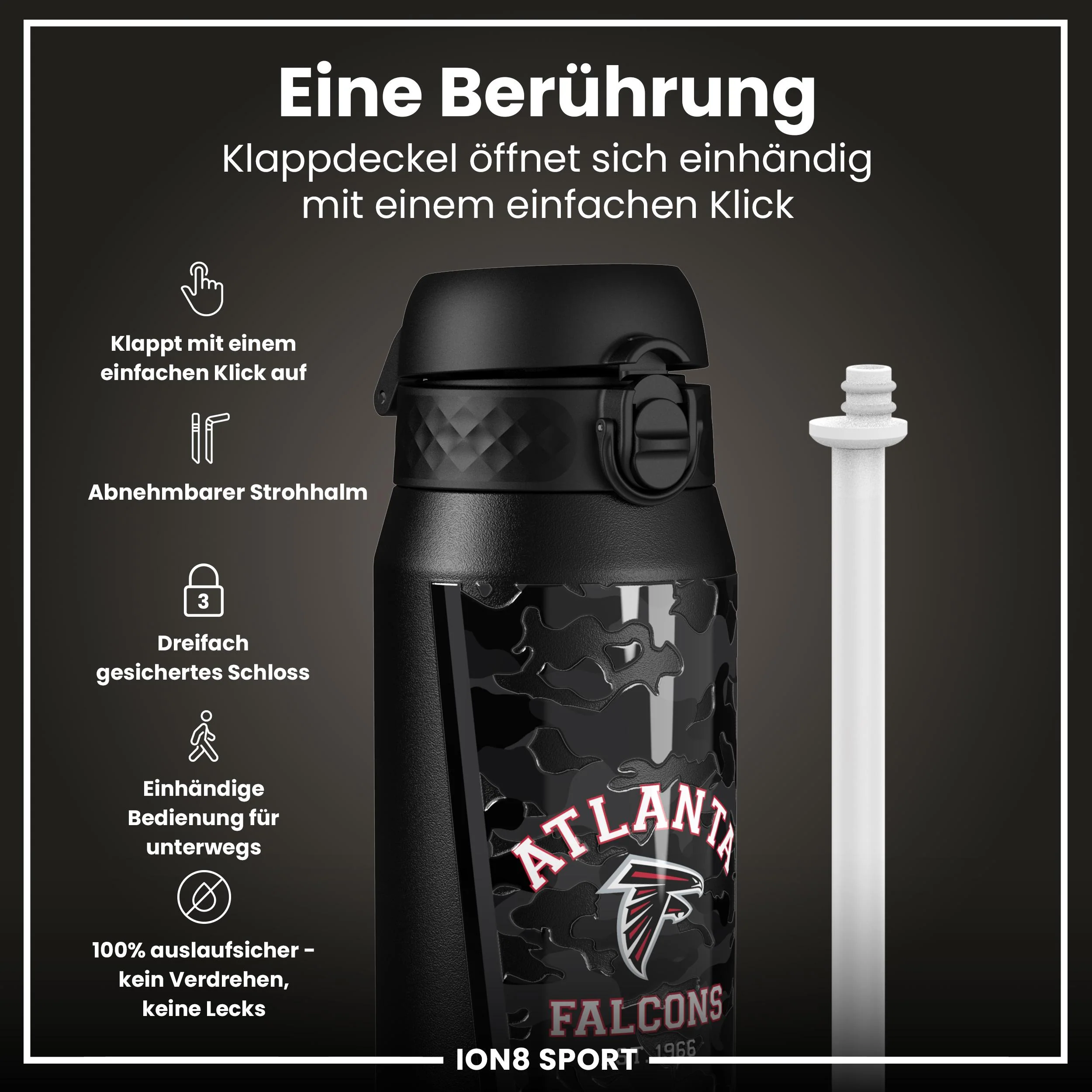 NFL x ION8, Isolierte Edelstahl, Falcons, 750 ml - Image 3