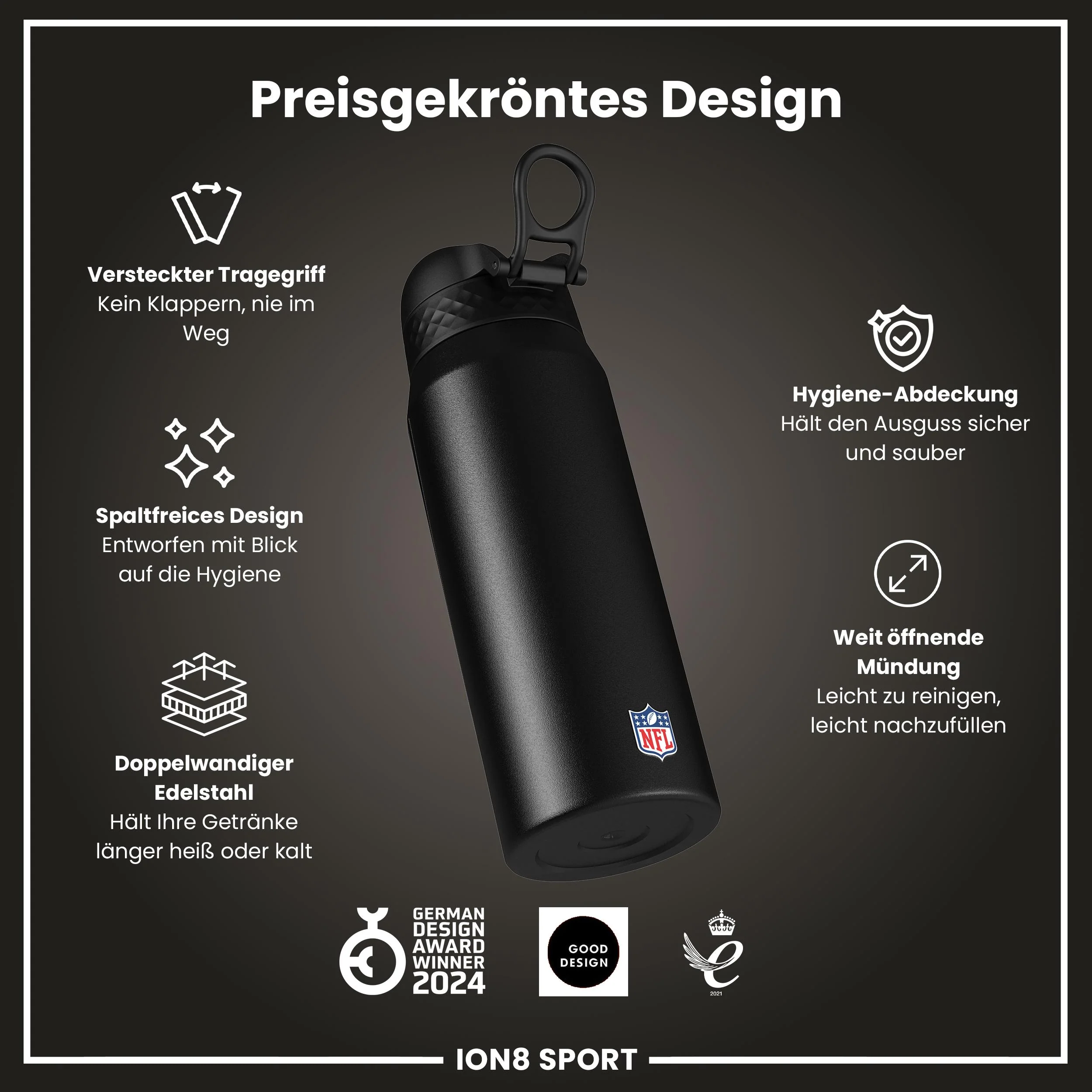 NFL x ION8, Isolierte Edelstahl, Falcons, 750 ml - Image 6