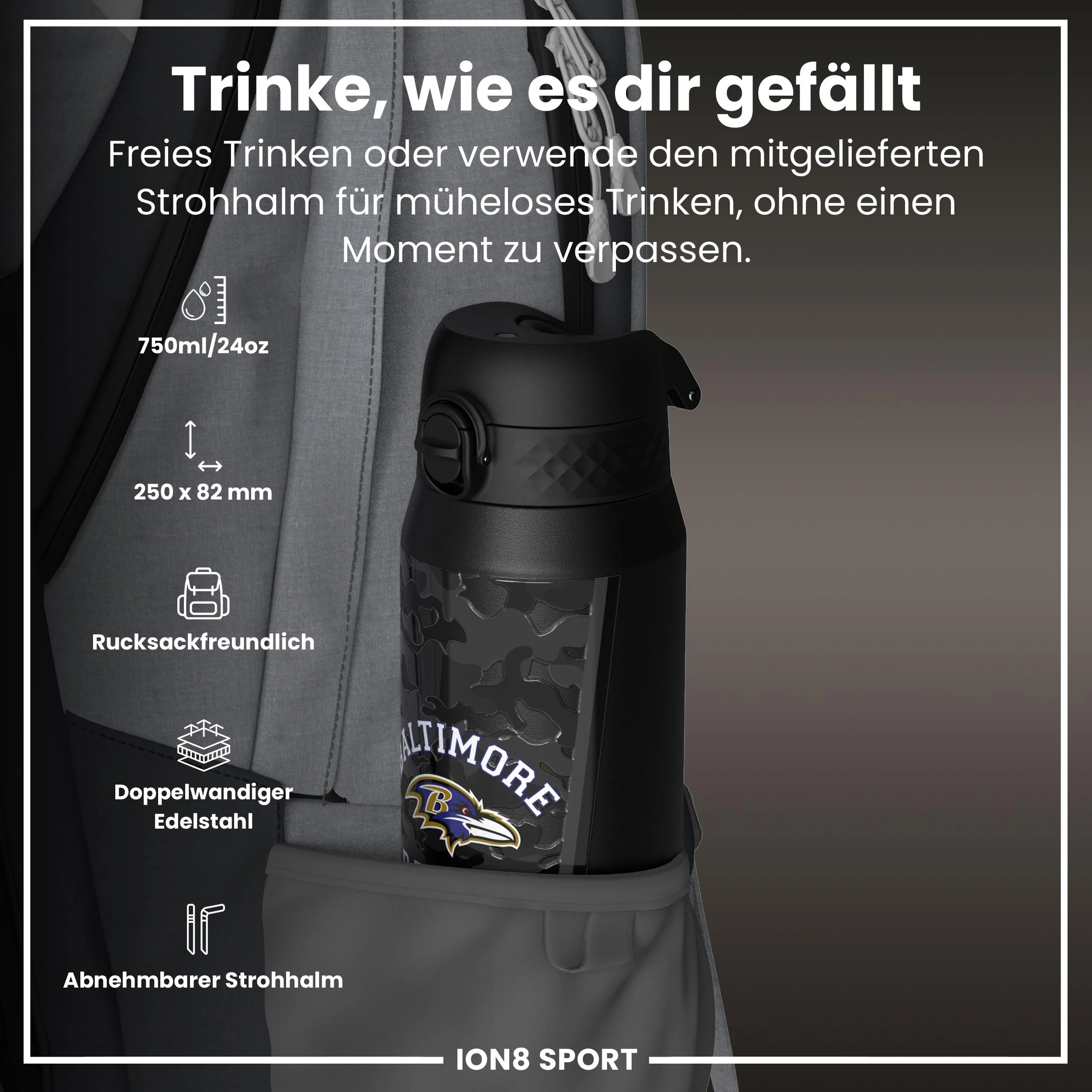 NFL x ION8, Isolierte Edelstahl, Ravens, 750 ml - Image 2