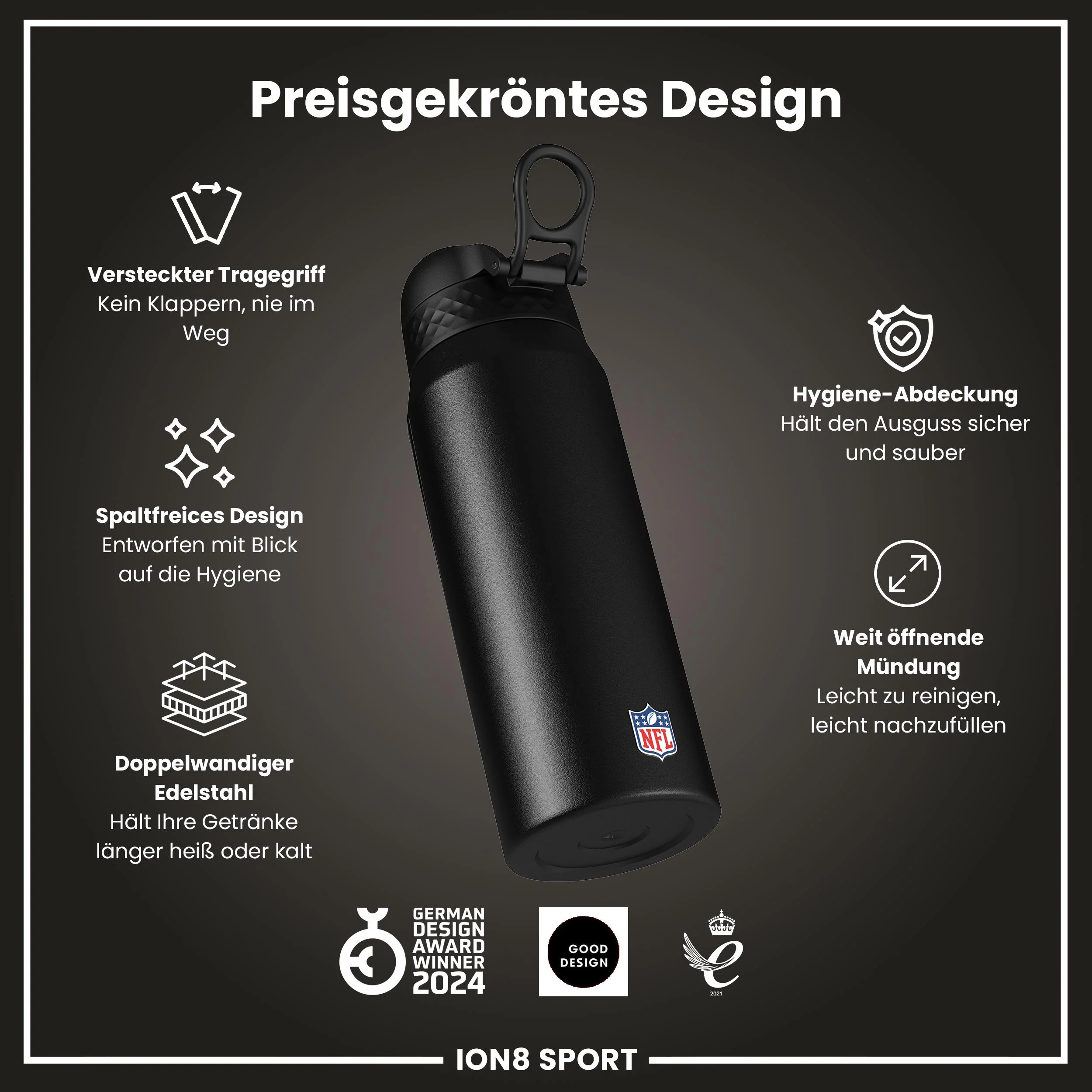 NFL x ION8, Isolierte Edelstahl, Ravens, 750 ml - Image 6