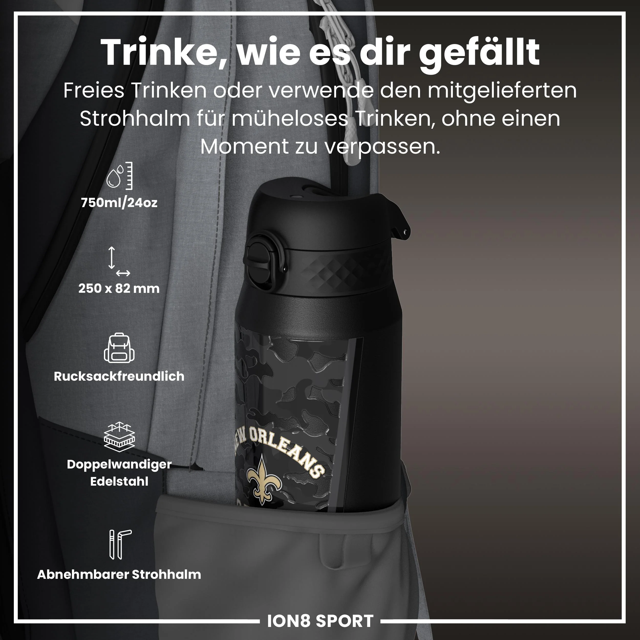 NFL x ION8, Isolierte Edelstahl, Saints, 750 ml - Image 2