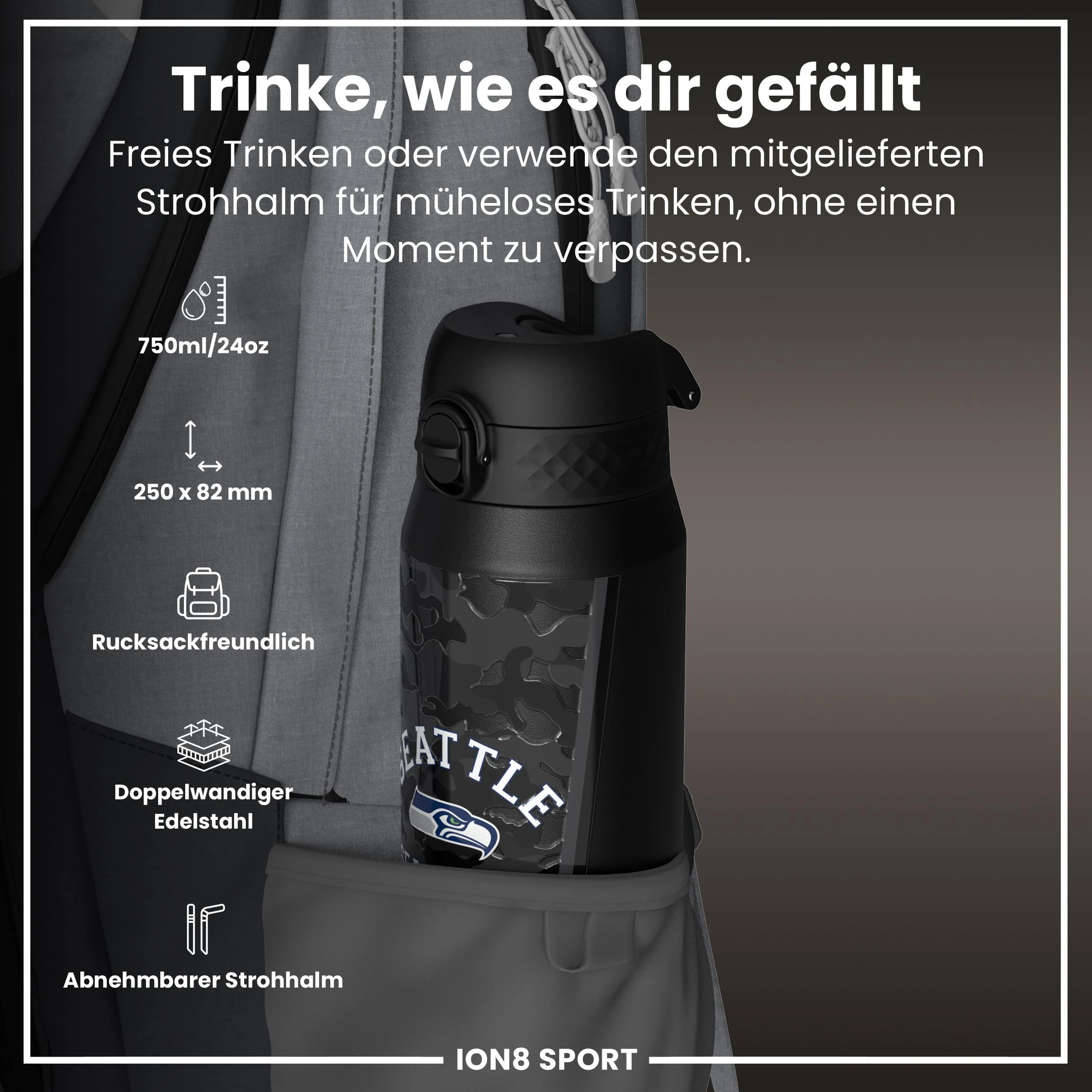 NFL x ION8, Isolierte Edelstahl, Seahawks, 750 ml - Image 2